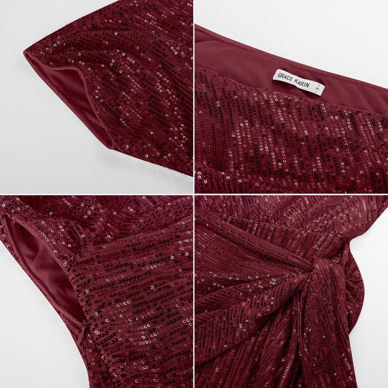 【Delicate Sequin Design】GRACE KARIN Cocktail Dresses for Evening Party One Shoulder Ruched Sequin Dresses 【Delicate Sequin Design】GRACE KARIN Cocktail Dresses for Evening Party One Shoulder Ruched Sequin Dresses