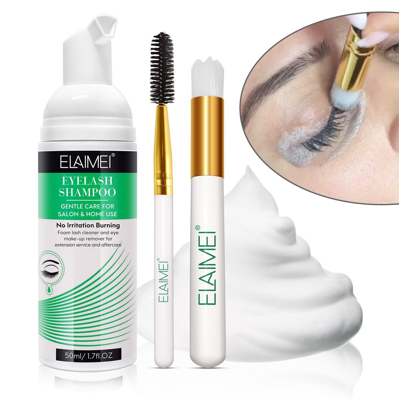 ELAIMEI Eyelash Cleansing Kit, includes 50ml of eyelash cleanser + an eyelash cleansing brush + an eyelash comb. Removes makeup residue from both false and natural lashes, leaving your lashes cleaner.