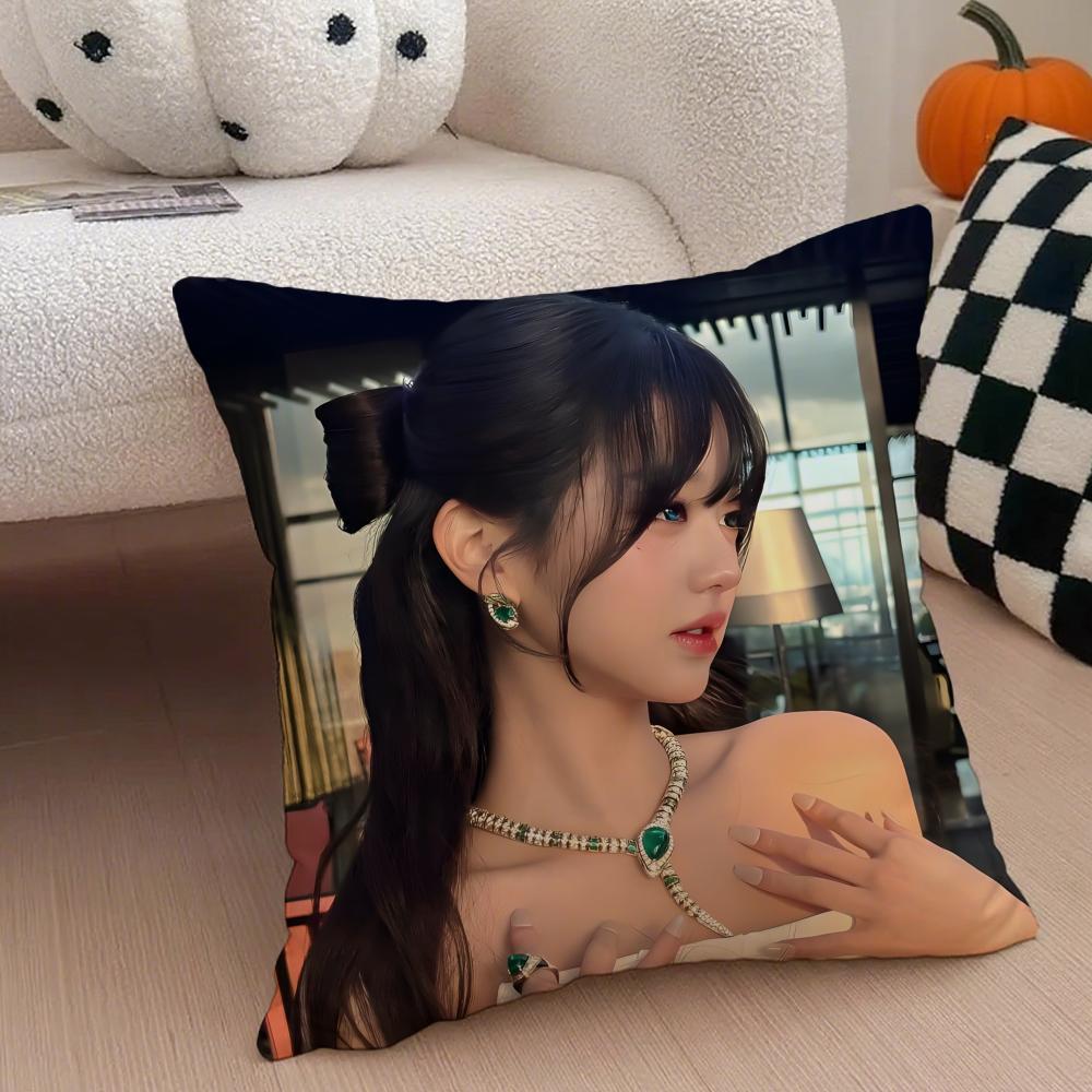 Korea kpop singer idol Jang Wonyoung Pillow Case Anti-dustmite Pillowcase Sofa Cushion Cover with Invisible Zipper Silky Short Plush Polyester Microfiber Fabric White Available in Different Sizes for Home Bed Use