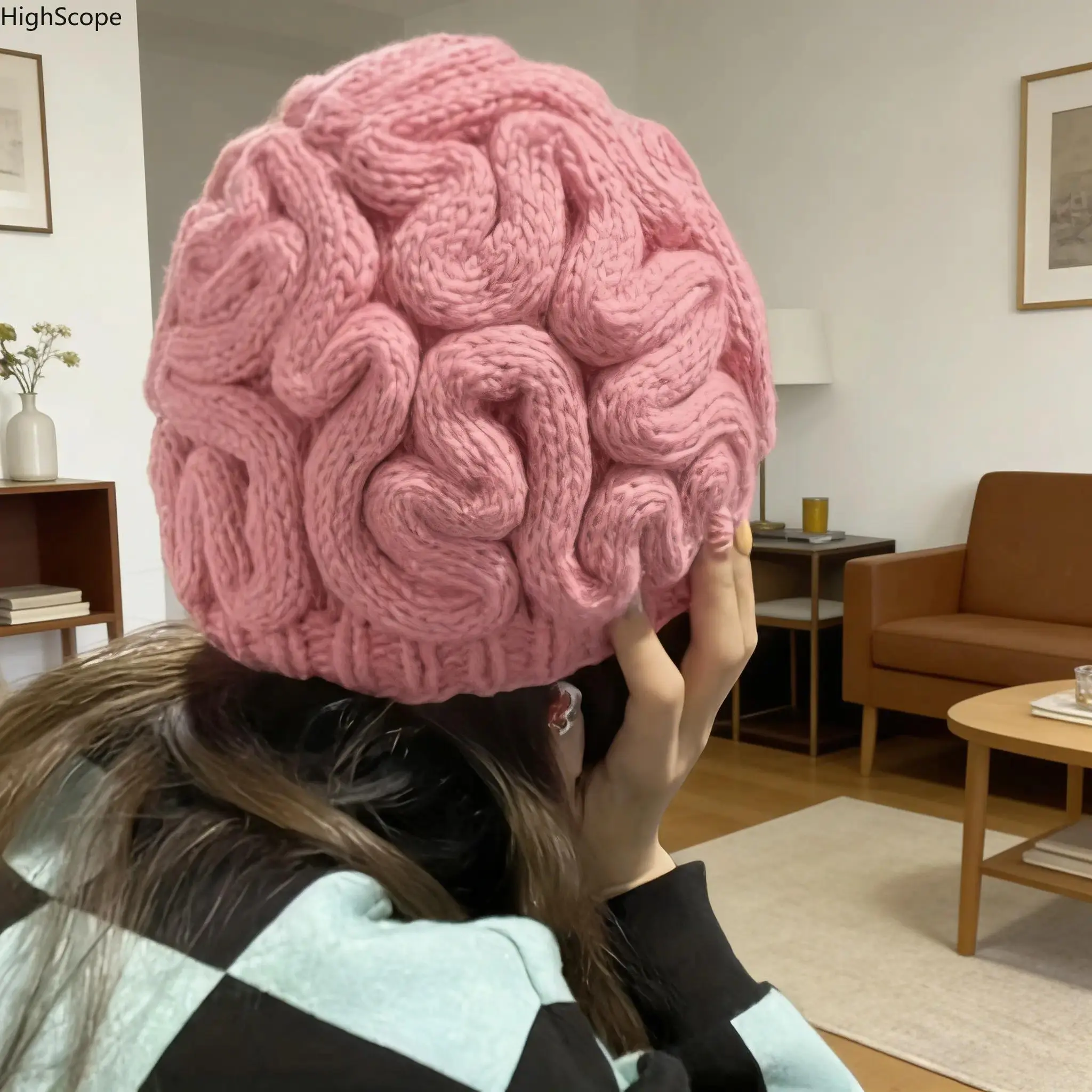Unisex Adjustable Brain Knit Hat - Whimsical Brain Flower Beanie, Handmade-Look Novelty Winter Cap, Hats for Women, Sports & Outdoor Accessory for Daily Wear, Photos