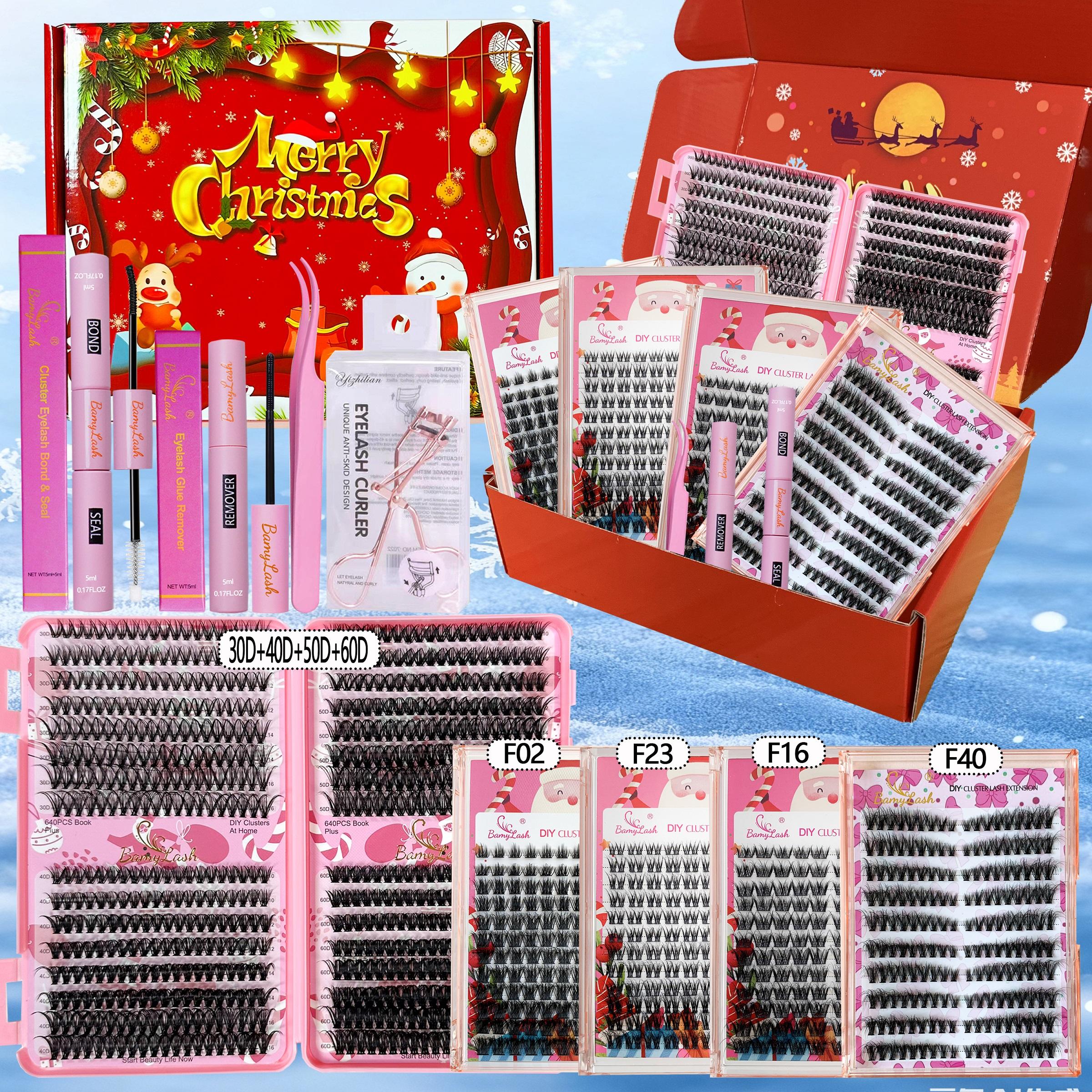 6 Boxes Cluster Eyelash Kit with Glue Remover Applicator and Curler,Long-Lasting for Natural 3D Wispy Soft Comfortable Daily Wear Beginner-Friendly DIY Lashes for Voluminous Look Trendy Cluster Lashes,Gift Pack for Xmas