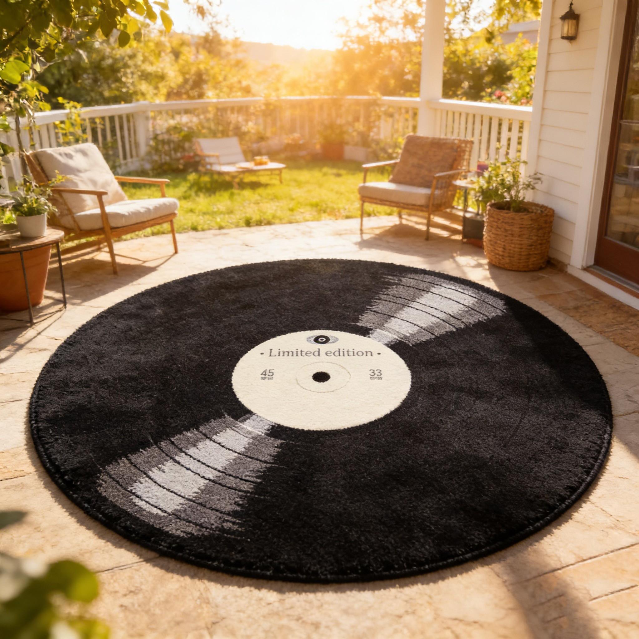 Vintage Vinyl Record Round Rug, Stain-Resistant, Non-Slip, Washable, Music Lover Decor, Living Room, Bedroom, Kitchen Mat