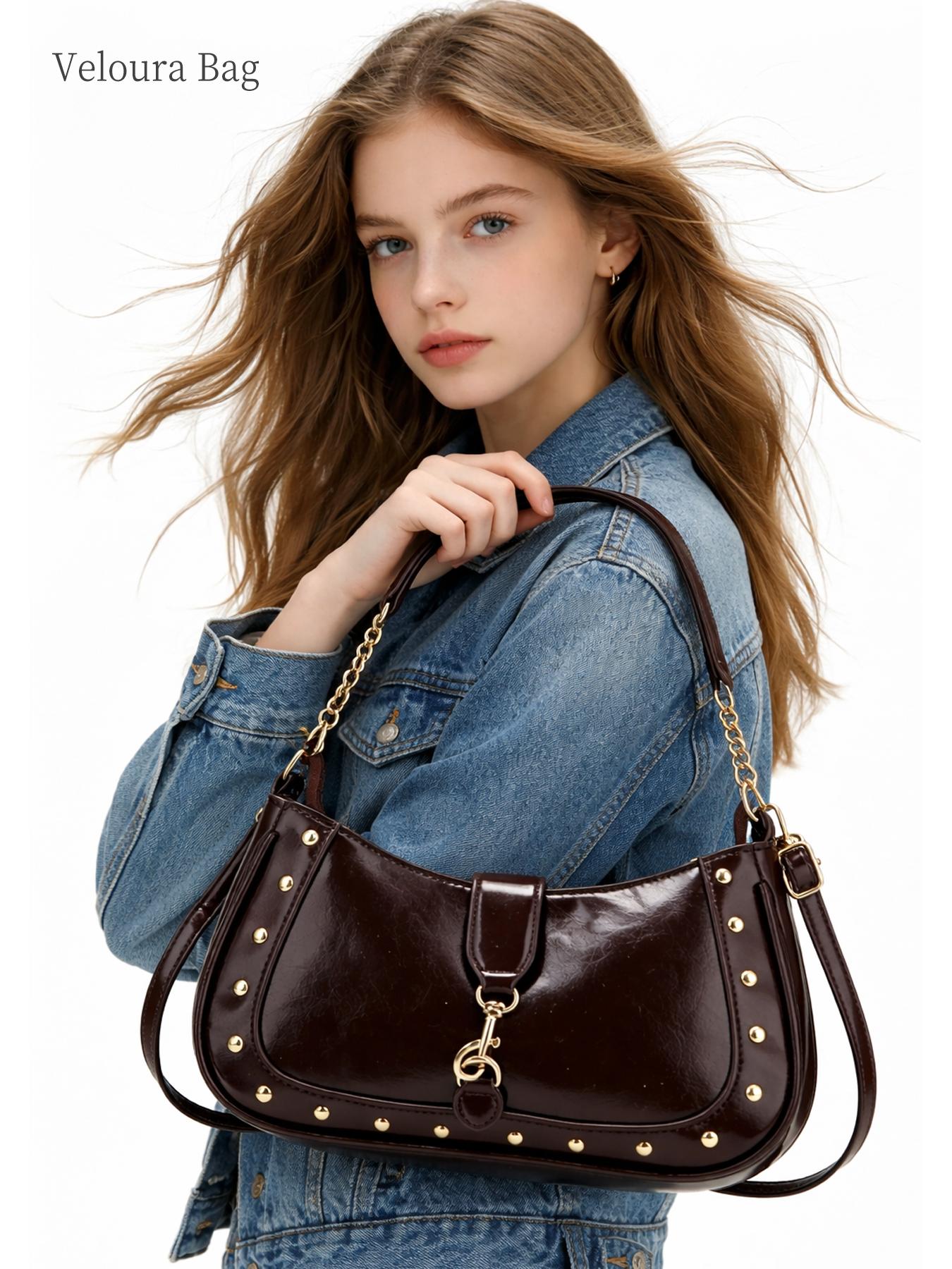 1pc Vintage Glossy Chain Shoulder Bag for Women, Elegant Underarm Crossbody Bag with Adjustable Strap, Large Capacity Handbag for Daily Essentials, Stylish Work, Travel, Dating Bag, Chic Gift for Birthday, Mother’s Day and Holidays