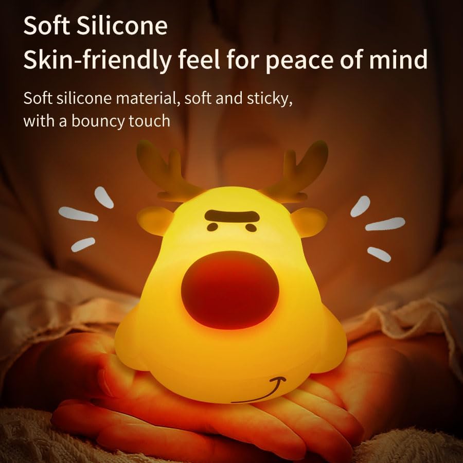 Baby Night Light, 3-Level Adjustable Charging Nursery Lamp, Timer Reindeer Touch Bedside Lamp, Baby Room Decor, Suitable for Breastfeeding Infants