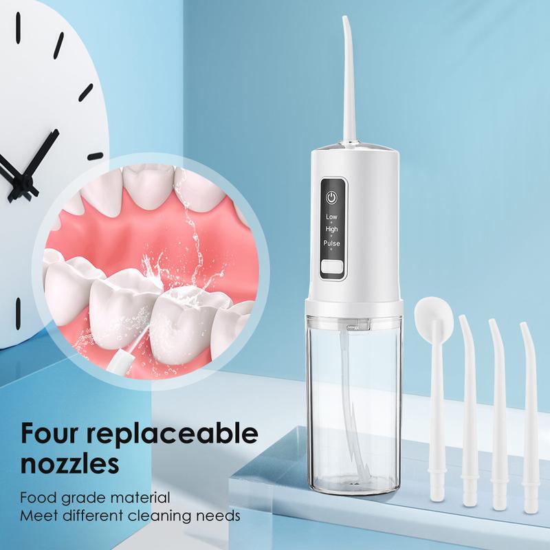 Foldable Oral Irrigator, Cordless Water Flosser with 4-nozzle 230ML Water Tank Travel Oral Irrigator, Ideal Teech Cleaning Device, Portable Oral Irrigator