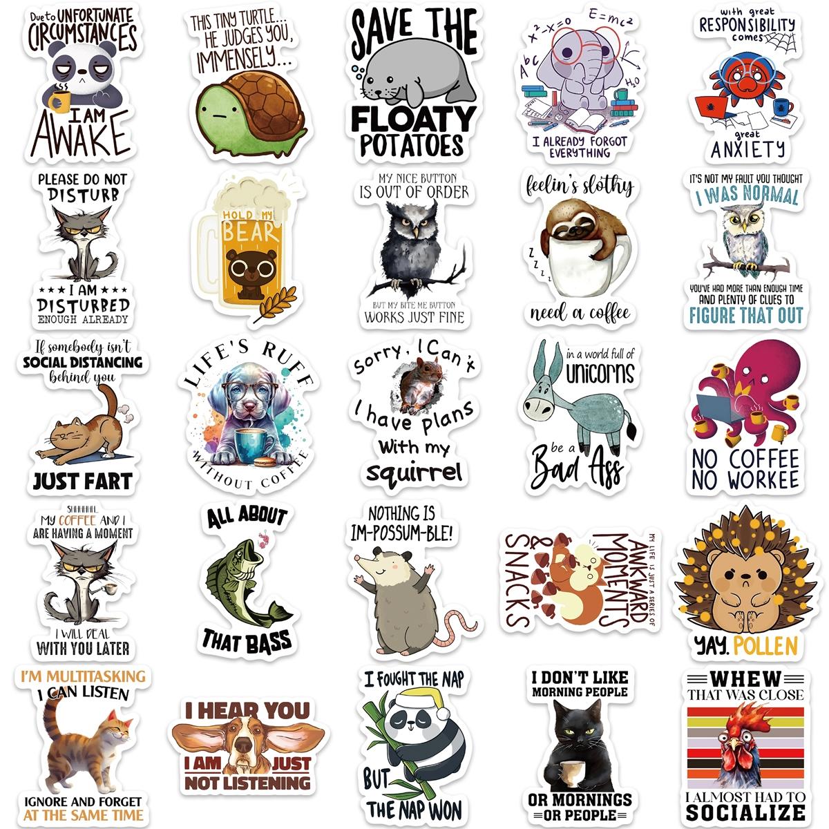 Cute Animal Letter Pattern Sticker, 50pcs/set Funny Self Adhesive Decor Paper, Decorative Sticker for Gift Greeting Card Water Bottle Laptop Phone Funny Stickers