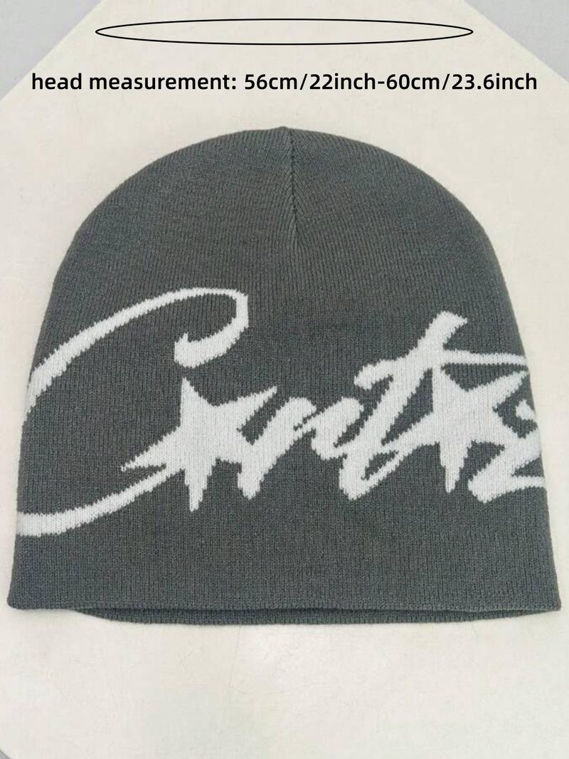 1pc Unisex American Hip Hop Streetwear Jacquard Knitted Beanie Fitted Hat, Warm & For Autumn/Winter Fall Outfit