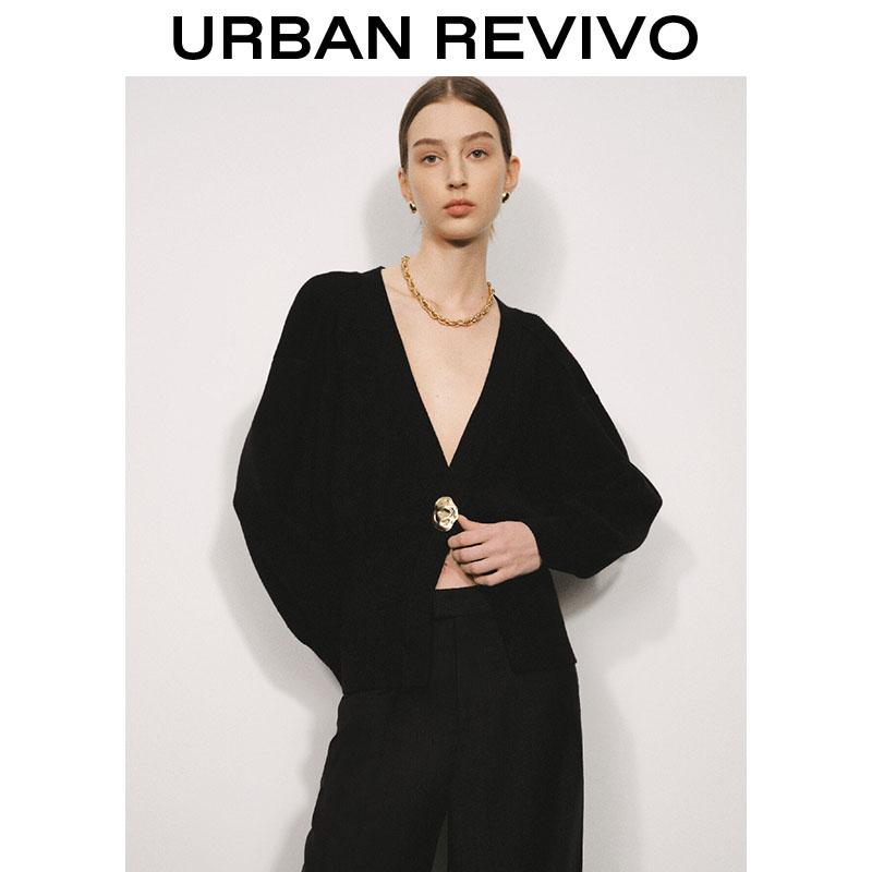 URBAN REVIVO 2026 Women V-Neck One Button Skater Knitted Cardigan Tops Knitwear  Casual Outfit Clothing Girl Elegant Fashion Trendy and Versatile SpringStatements