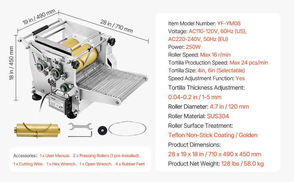 VEVOR Electric Tortilla Maker, Automatic Corn Tortilla Making Machine with Non-Stick Coating and Two Molds(4 in+ 6 in), Electric Chapatti Machine Suitable for Produce Sopes Pita Tortilla Pizza