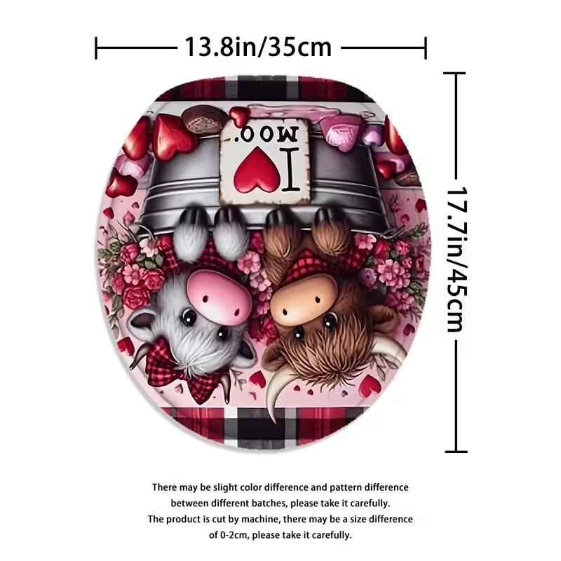 1/4pcs Valentine's Day Highland Bull Pattern Shower Curtain Set, including shower curtain, toilet seat cover, rectangular mat, and U-shaped mat. Perfect for Bathroom Decoration Accessories, beautifying the space. Comes with 12 shower curtain hooks.