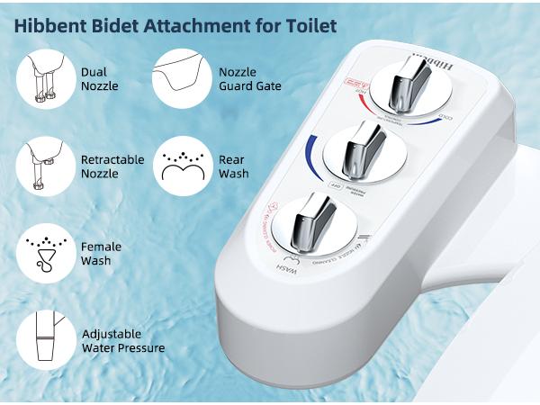 Hibbent Hot and Cold Water Spray Non-Electric Mechanical Bidet Toilet Attachment, Toilet Seat Bidet with Self Cleaning Dual Nozzle for Rear or Female Washing Sanitizing