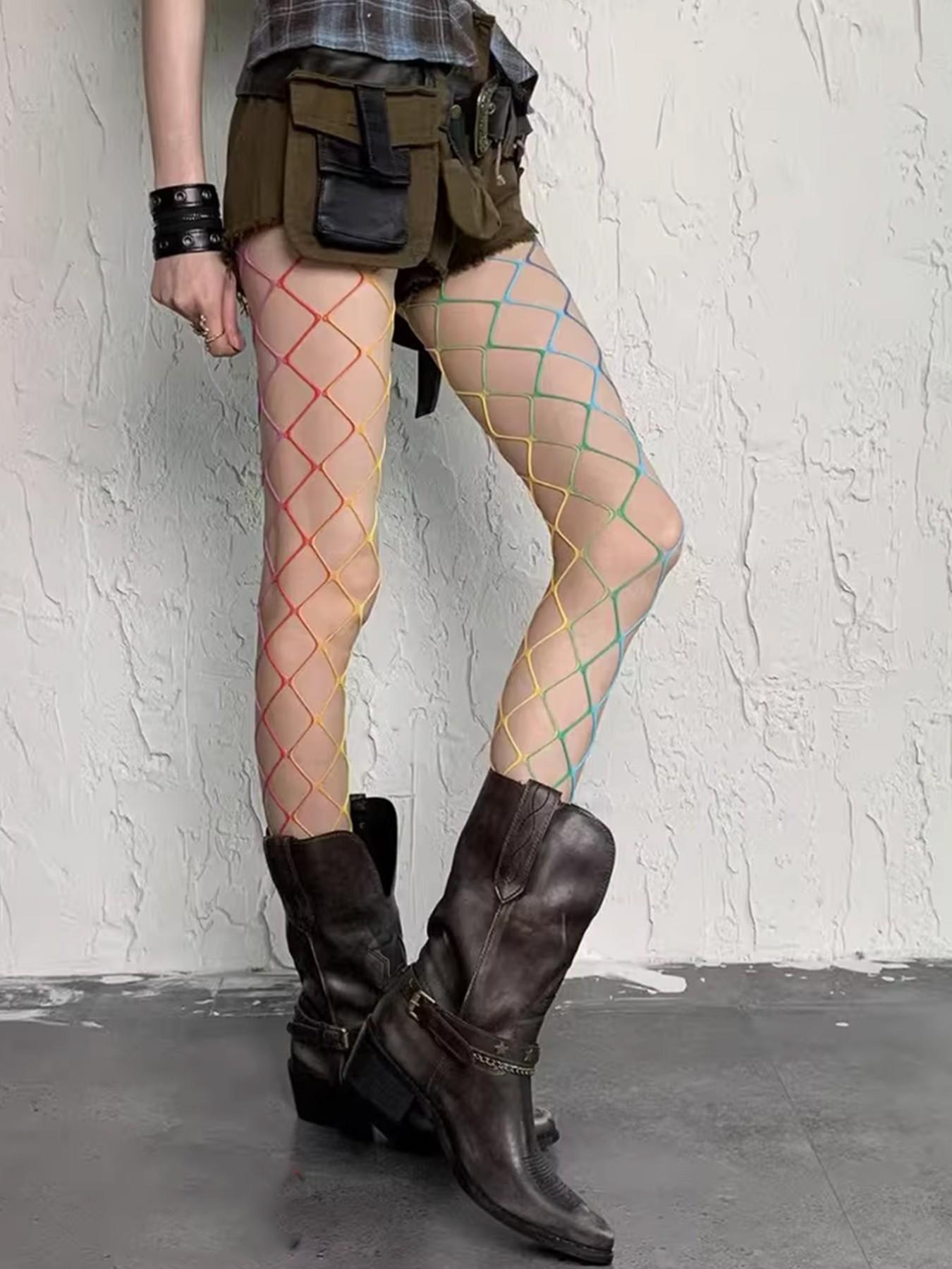 Large Mesh Rainbow Gradient Design, Visual Leg Shape Correction, Bold Style Directly Captures Attention, Perfect for All Occasions