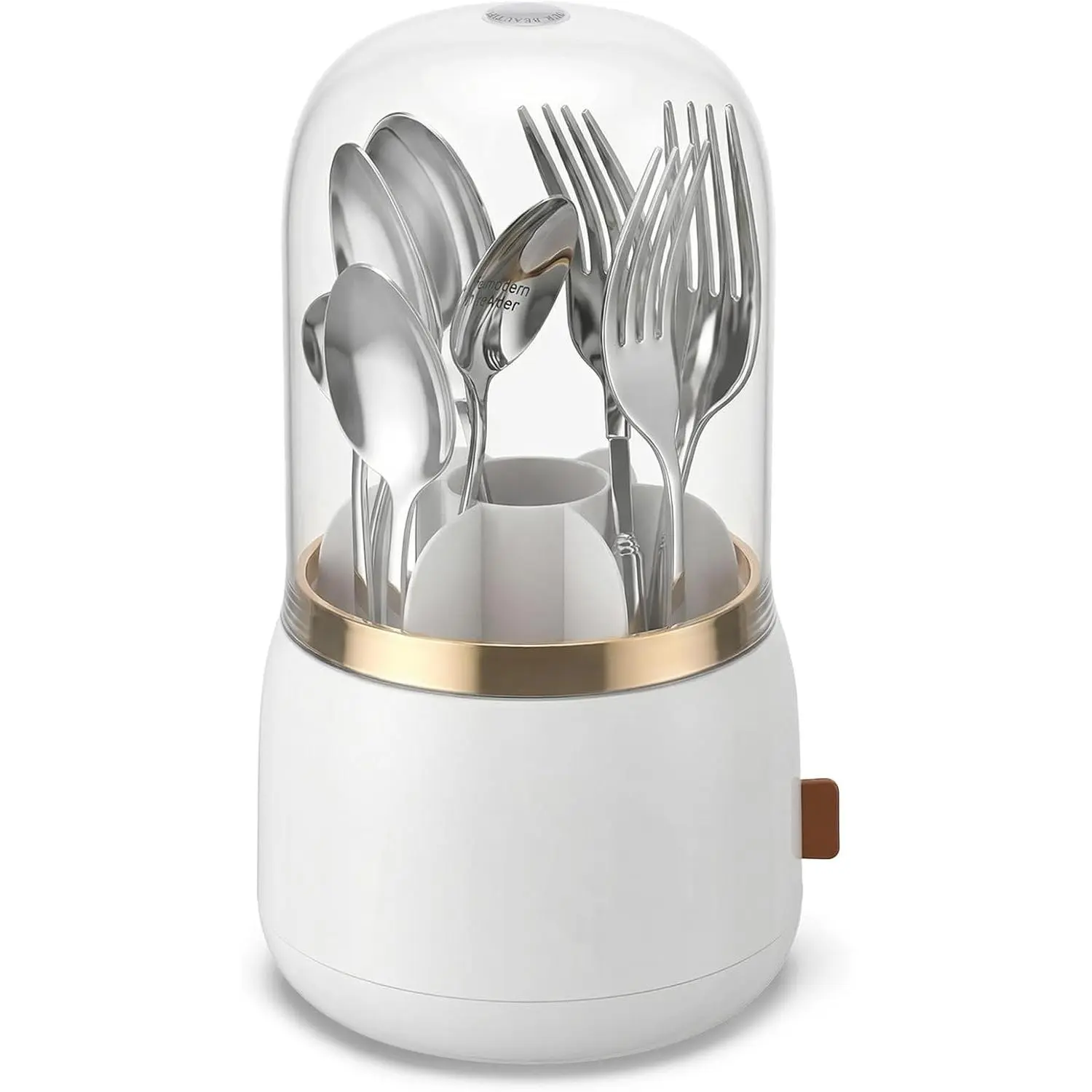 MAQUITA 2-Pack 360° Rotating Utensil Dispenser and Silverware Organizer with Lid, White Plastic Cutlery Holder for Kitchen Counter, Makeup Storage, and Party, 5.1x5.1x9.3 in