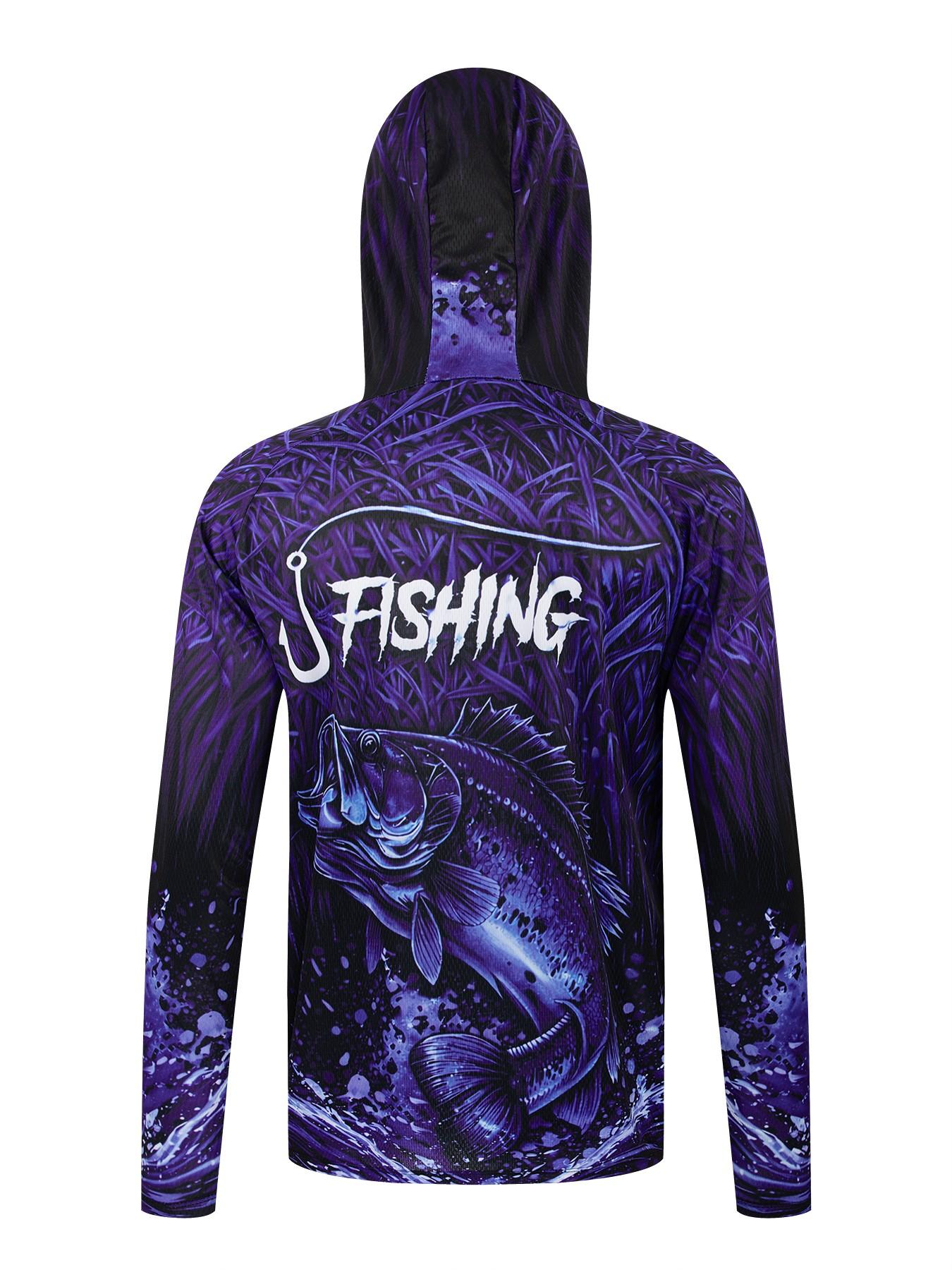 Men's Long Sleeve Hooded Fishing Shirt with Face Mask, Gradient Color Outdoor Fishing Clothing, Sun Protection Fisherman, Breathable Tops Men's Long Sleeve Hooded Fishing Shirt with Face Mask, Gradient Color Outdoor Fishing Clothing, Sun Protection Fisherman, Breathable Tops