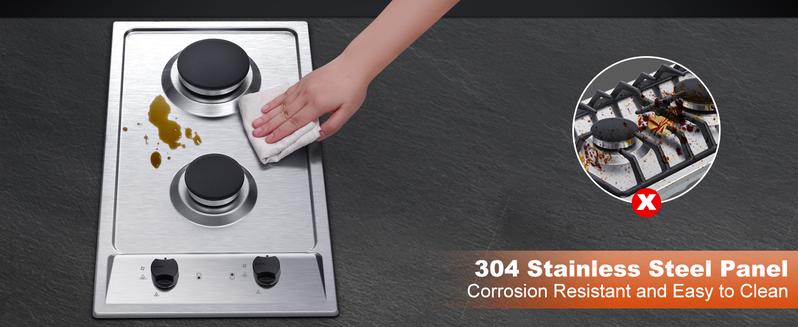 12 Inch Drop-In 2 Burner Gas Cooktop Stainless Steel NG LPG Convertible Propane Range RV Stove Built-In Cooktop GH001-122S-J