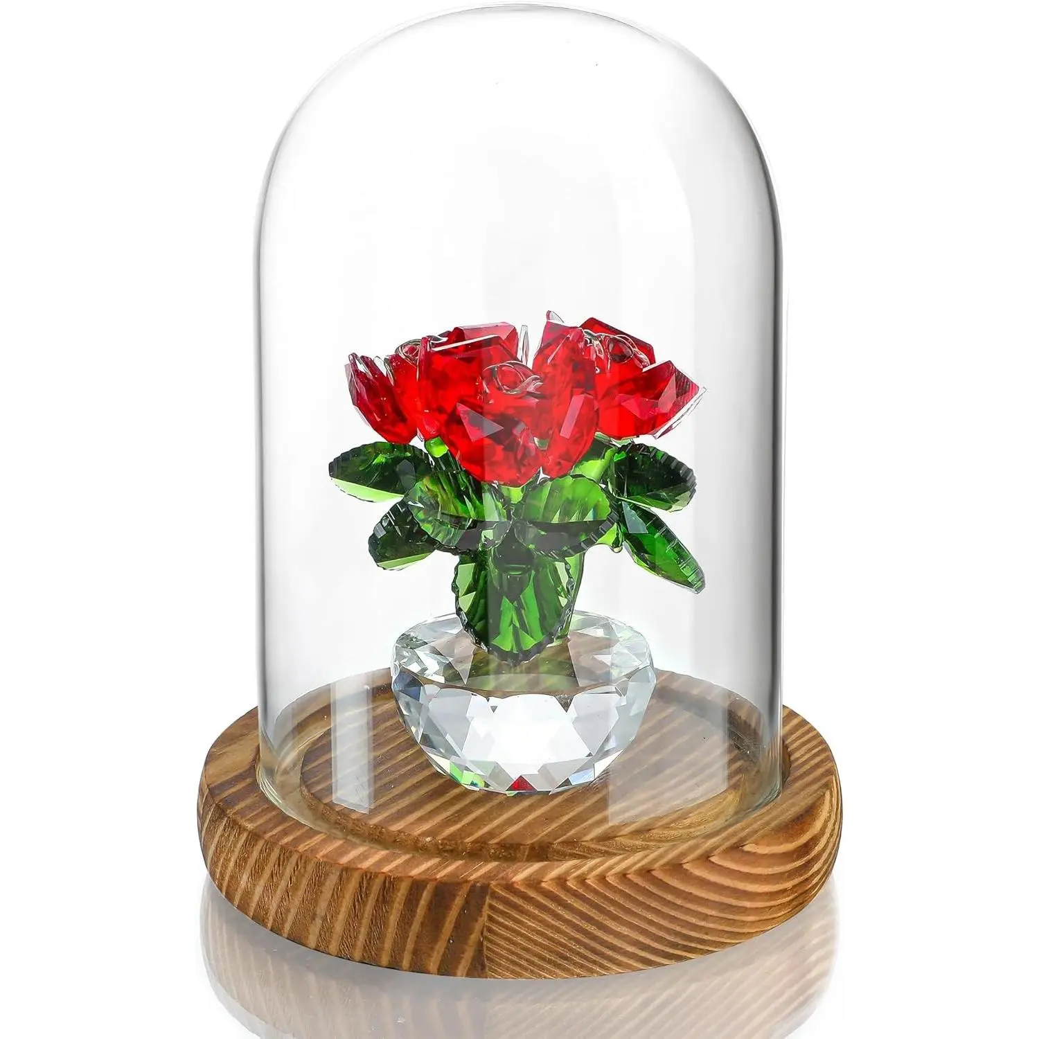Small Cloche Glass Dome with Wooden Base Glass Display Bell Jar for Plants Keepsakes Collectibles Home Decor Mini Cloche for Fairy Lights Preserved Flowers 5.1" H x 3.9" W
