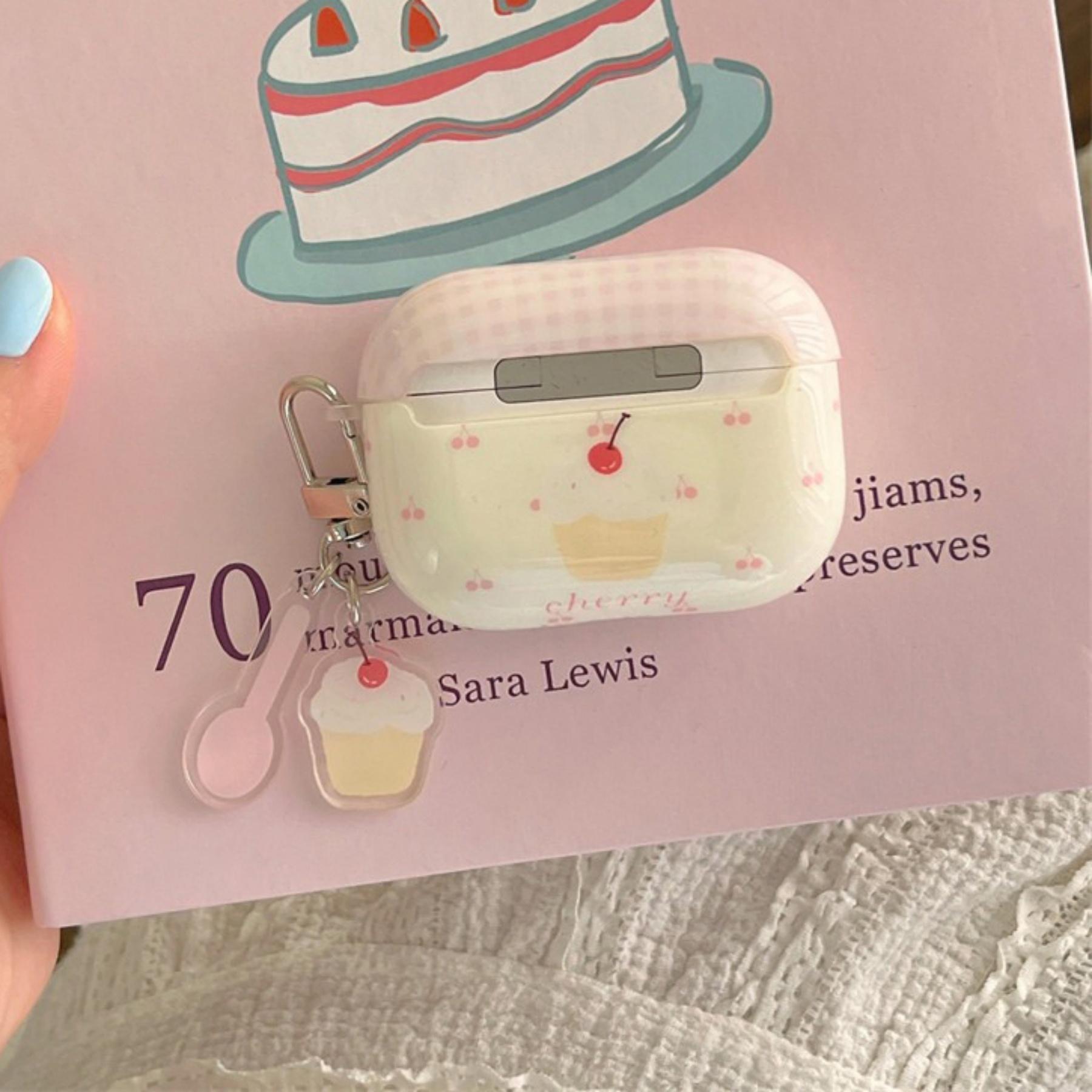 Plaid Cherry Cake Earphone Case for Apple AirPods Pro 3, Elegant Simple Design, Fashionable Creative, Korean Style, Women's Earphone Shell