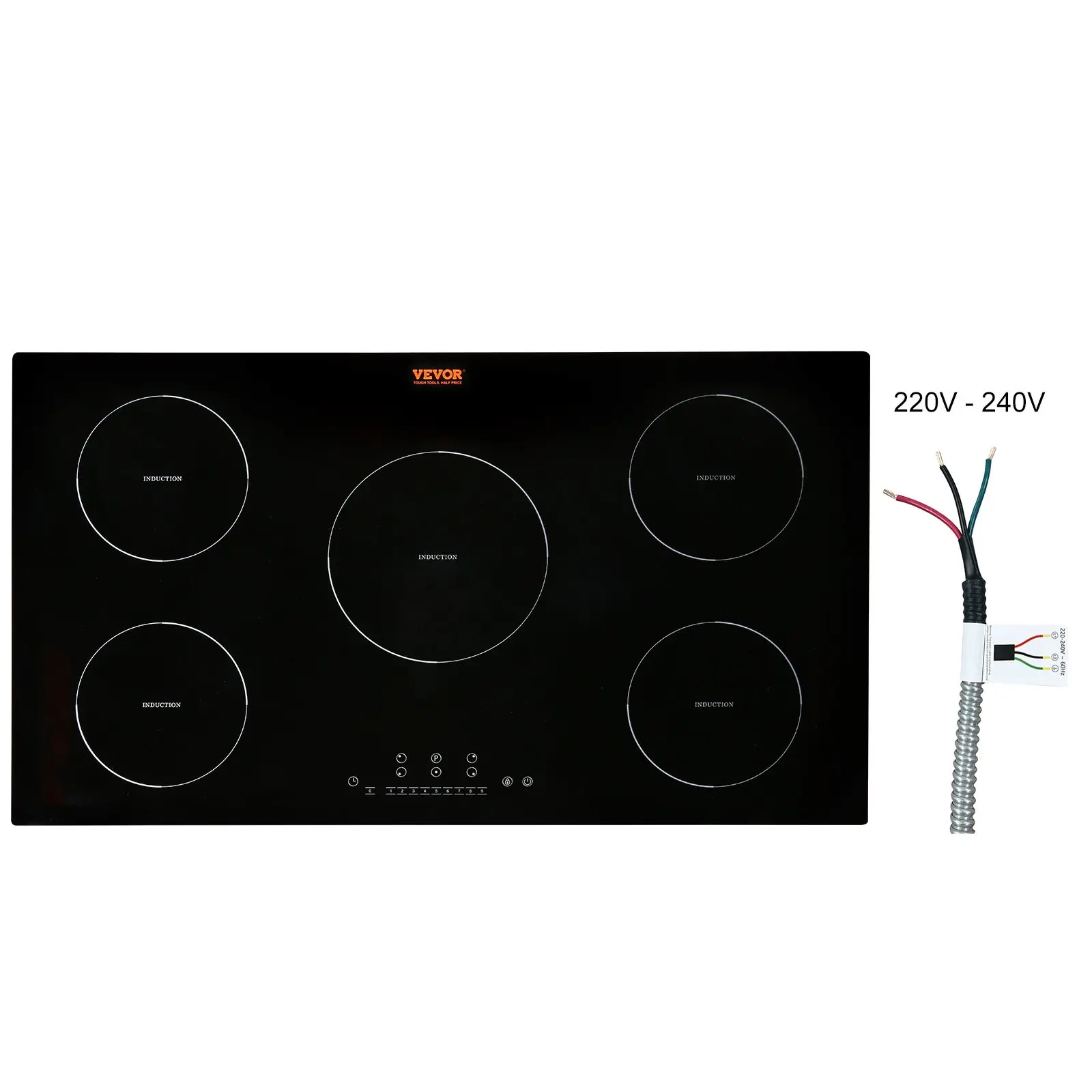 VEVOR Built-in Induction Cooktop, 36-in 5-Burner Electric Stove Top with 9200W Power, 9 Heating Levels, LED Touch Screen, Child Lock, and Over-Temperature Protection