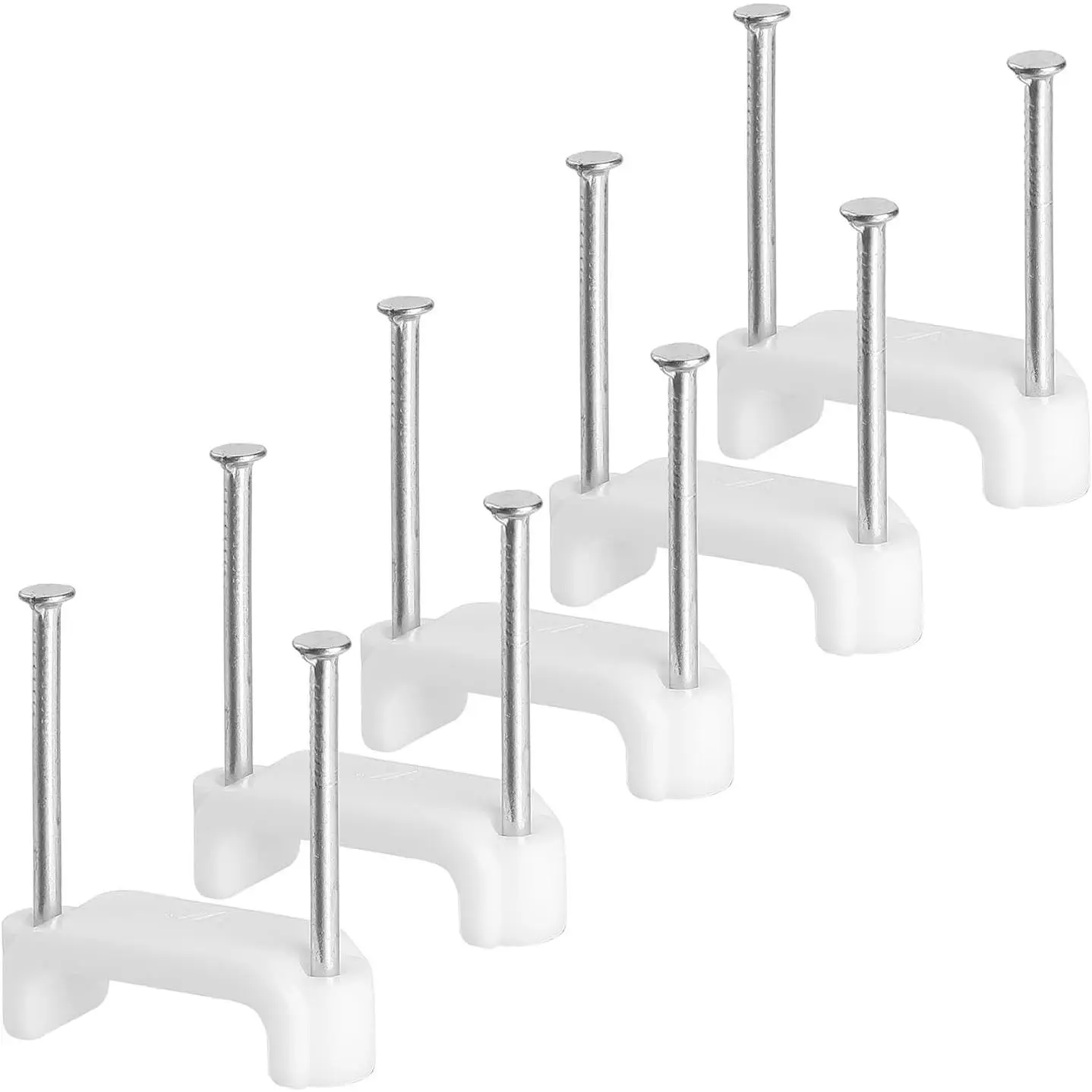 Cable Clips with Steel Nails, 200 pcs, White, Large, 2-Nail Cord Clips for Wires on Wall, Cable Wall Clip, Wire Wall Clips, Cable Wire Clips, Coaxial Cable Clips, Cord Wall Clip
