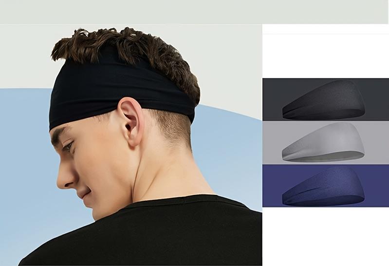 5pcs/1pc Men'S Sports Headband - Sweat Absorbing, Non-Slip, Breathable Fabric for Running, Gym, Basketball, Tennis - Adjustable Headband for Men And Women
