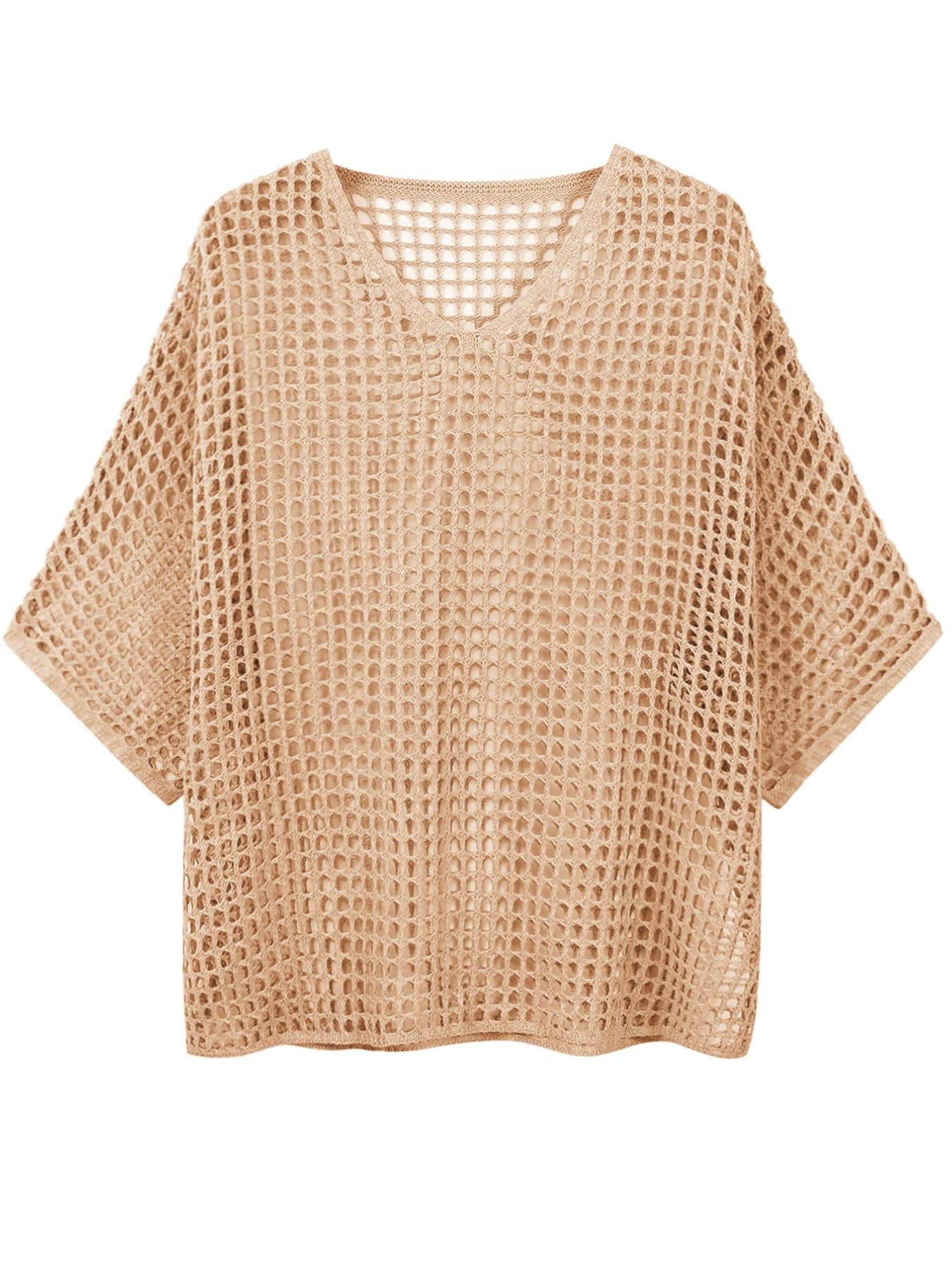Summer Boho Bohemian Hollow Out Knit Hoodie for Women, Loose Batwing Sleeve Asymmetrical Hem Sun Protection Top, Casual Fashion Pullover