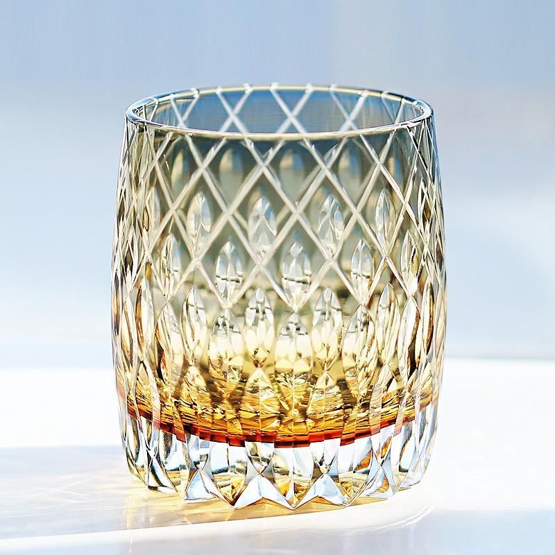 Handcrafted Edo Kiriko Crystal Whiskey Glass, 3-Color Colorful Glass, Luxury Gift Box, Perfect for Whisky Lovers, Unique Drinkware