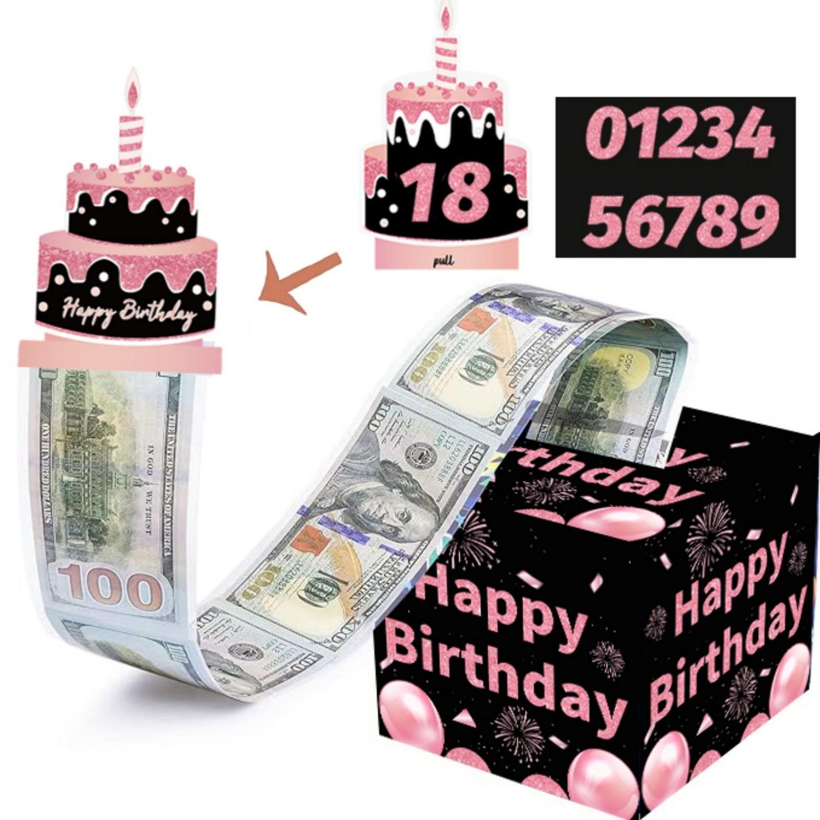 Birthday Money Box for Cash Gift Drawing, Surprise Filled Gift Box with Drawable Cards and 50 Transparent Bags, Fun Gift Idea, Party Gifts