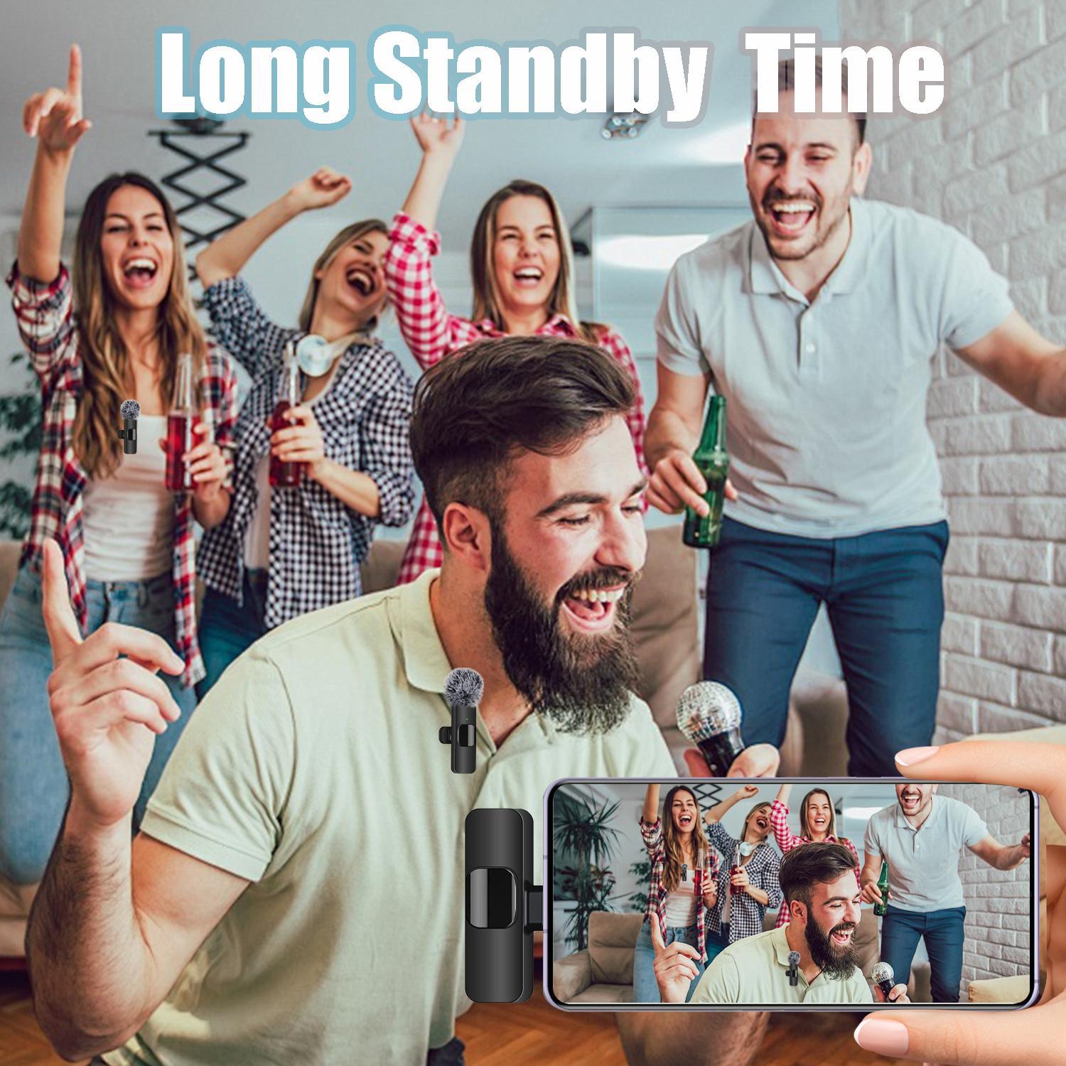 Wireless Lavalier Microphone for iPhone iPad TypeC Lapel Mics Plug-Play 2.4G Ultra-Low Delay Noise Reduction Chip Working Time for Video Recording Interview Podcast Vlog