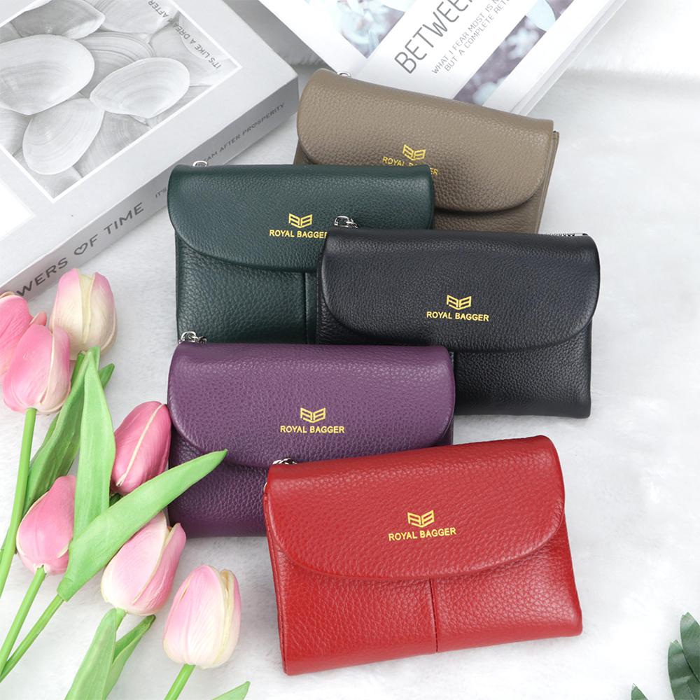 Royal Bagger RFID Blocking Women's Short Wallet Genuine Leather Multi-card Slots Card Holder Trifold Purse Magnetic Opening 2063 SpringStatements
