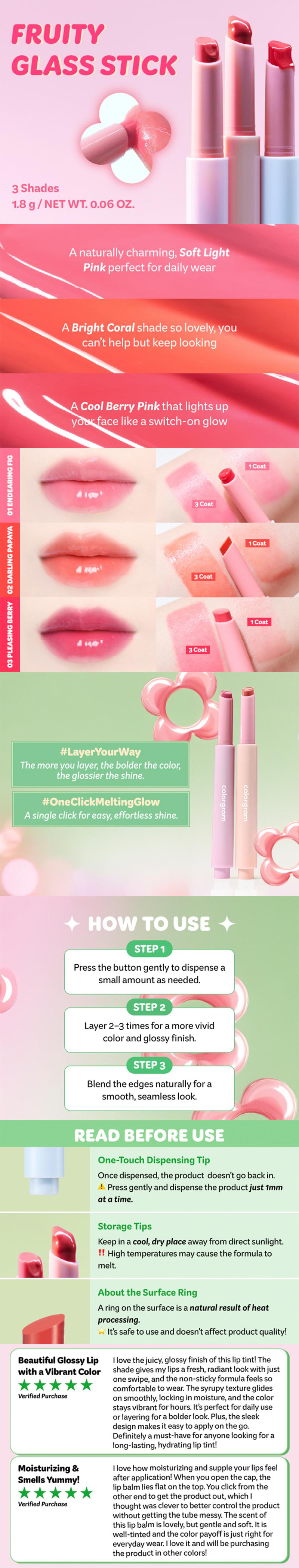 Colorgram Fruity Glass Stick – hydrating gloss stick with juicy color & radiant shine