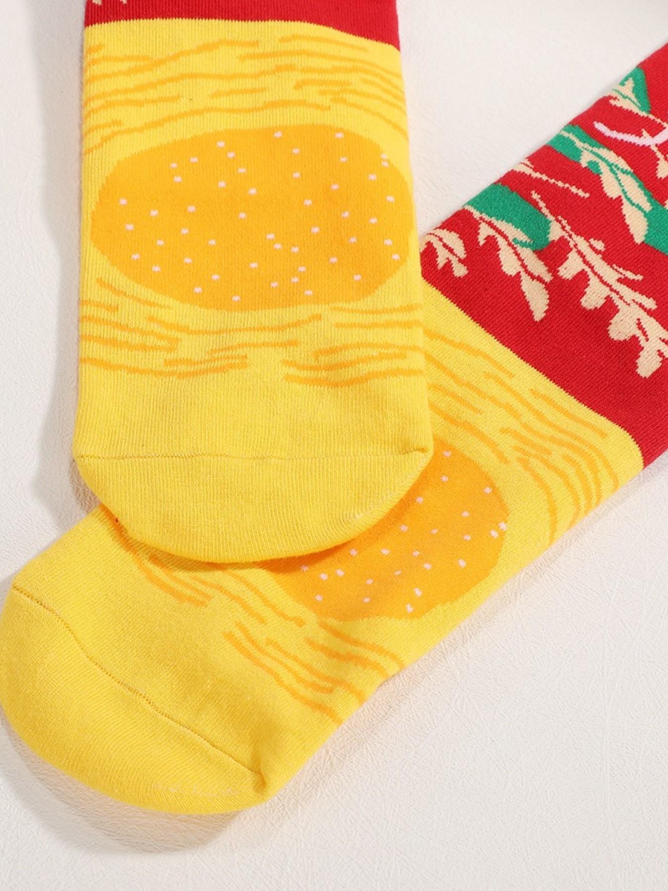 3 Pairs Burger Gift Box Socks, Fun Trendy Unisex Crew Socks, Creative Food Design, Warm Soft Comfortable, Perfect Gift Sock Set