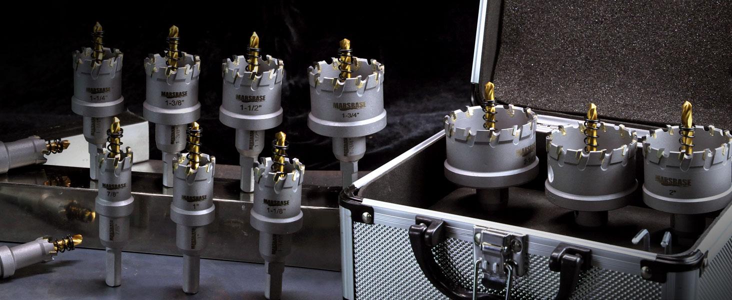 Carbide Hole Saw Kit for Metal TCT 5/8"-2-1/4" Inch Hole Cutter Set, for High Precision Cutting of Stainless Steel, Iron, Copper, Brass