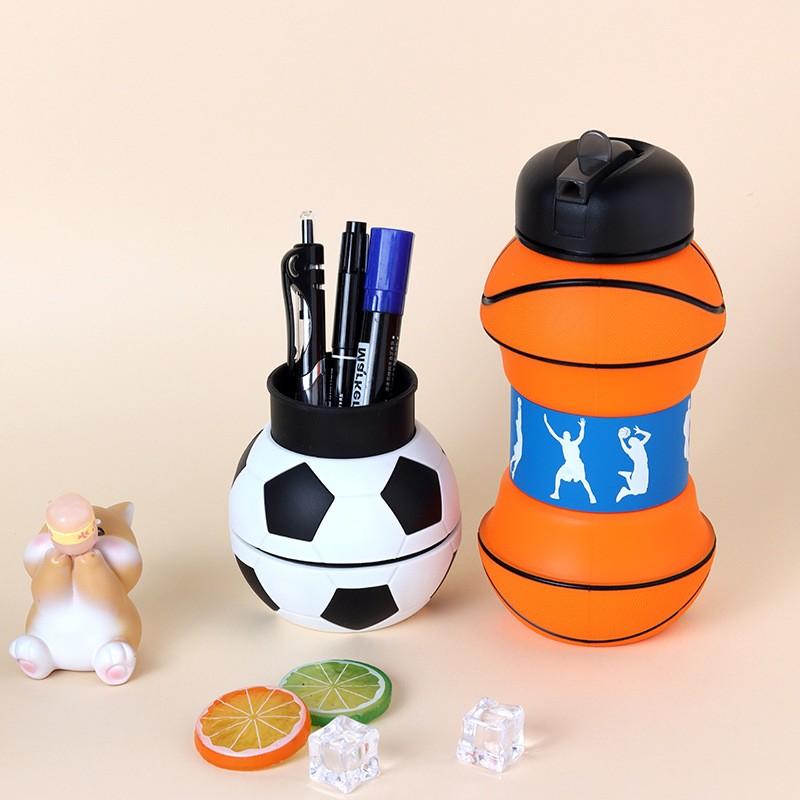 Foldable Silicone Water Bottle, Portable Leak-Proof Sports Cup, Shockproof Squeeze Football Gift, Creative Travel Mug