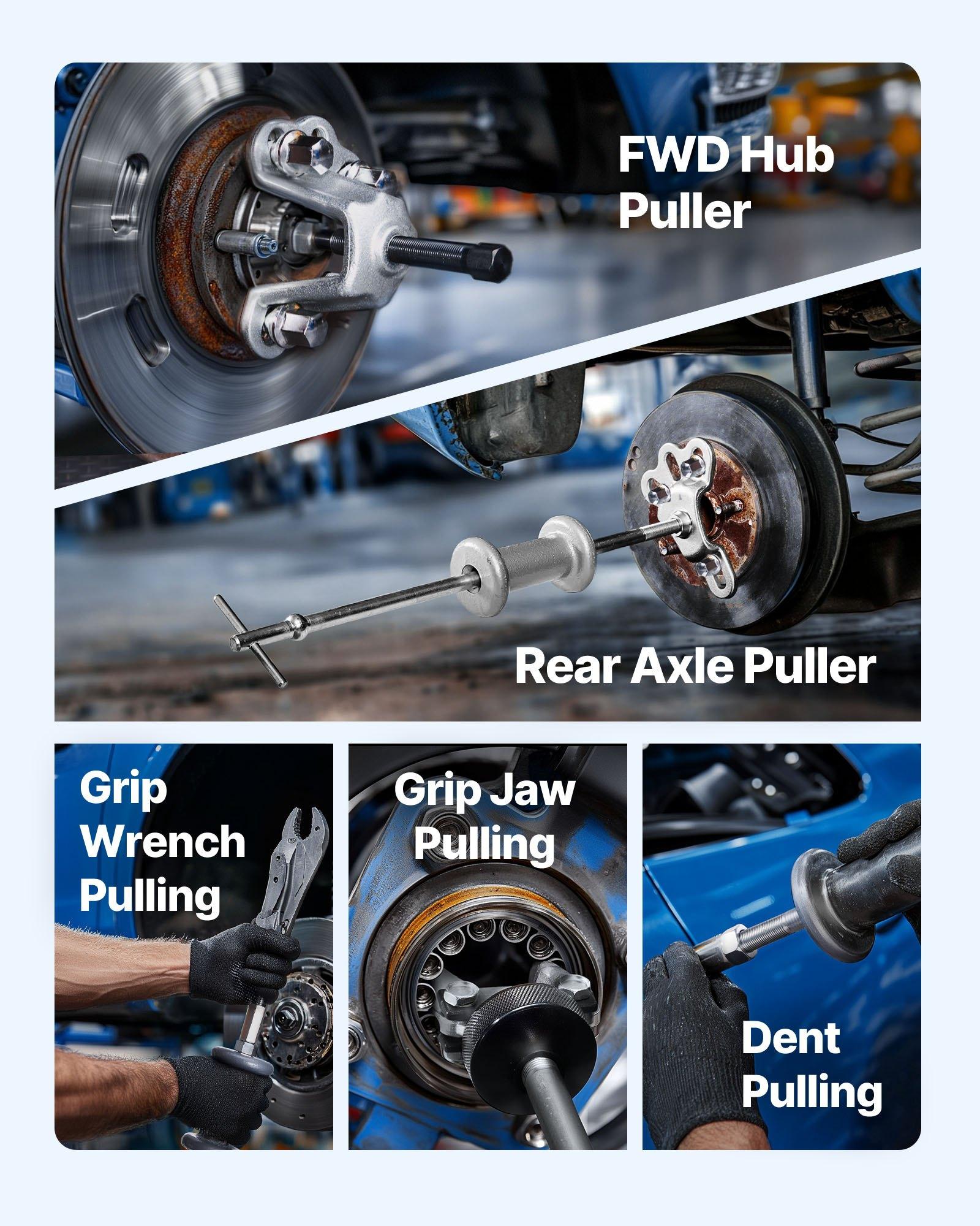fathersdaygift  VEVOR 9-Way Slide Hammer Puller Set, 15PCS Front Wheel Hub Bearing Remover Rear Wheel Axle Hub Dent Shaft Puller Tool Kit, Axle Bearing Puller Tool Kit and Slide Hammer Remover Set with Carry Box