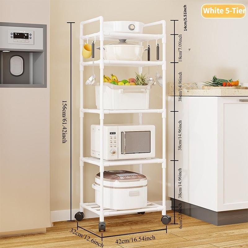 Multi-layer kitchen storage rack, floor-standing organizer for home use, bathroom shelf, no-drill microwave rack,  kitchen storage & organization, microwave stand, microwave rack with storage, kitchen shelf, kitchen storage and organization