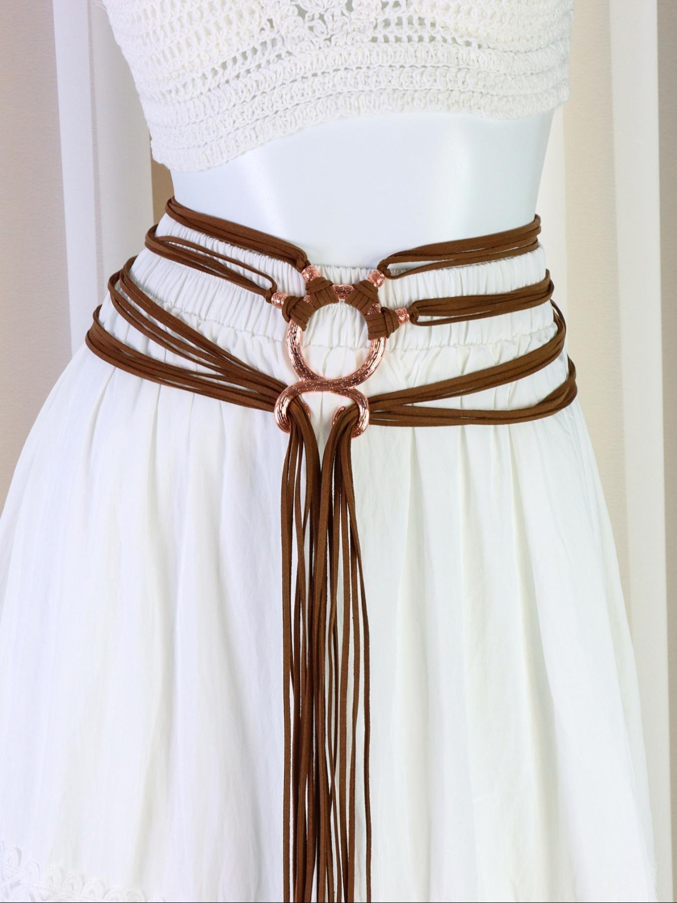 1353 Punk Waist Tassel Belt Women\'s Fringe Body Harness Viking Party Medieval Viking Braided Leather Belt Set, with Ring Buckle  main image 4