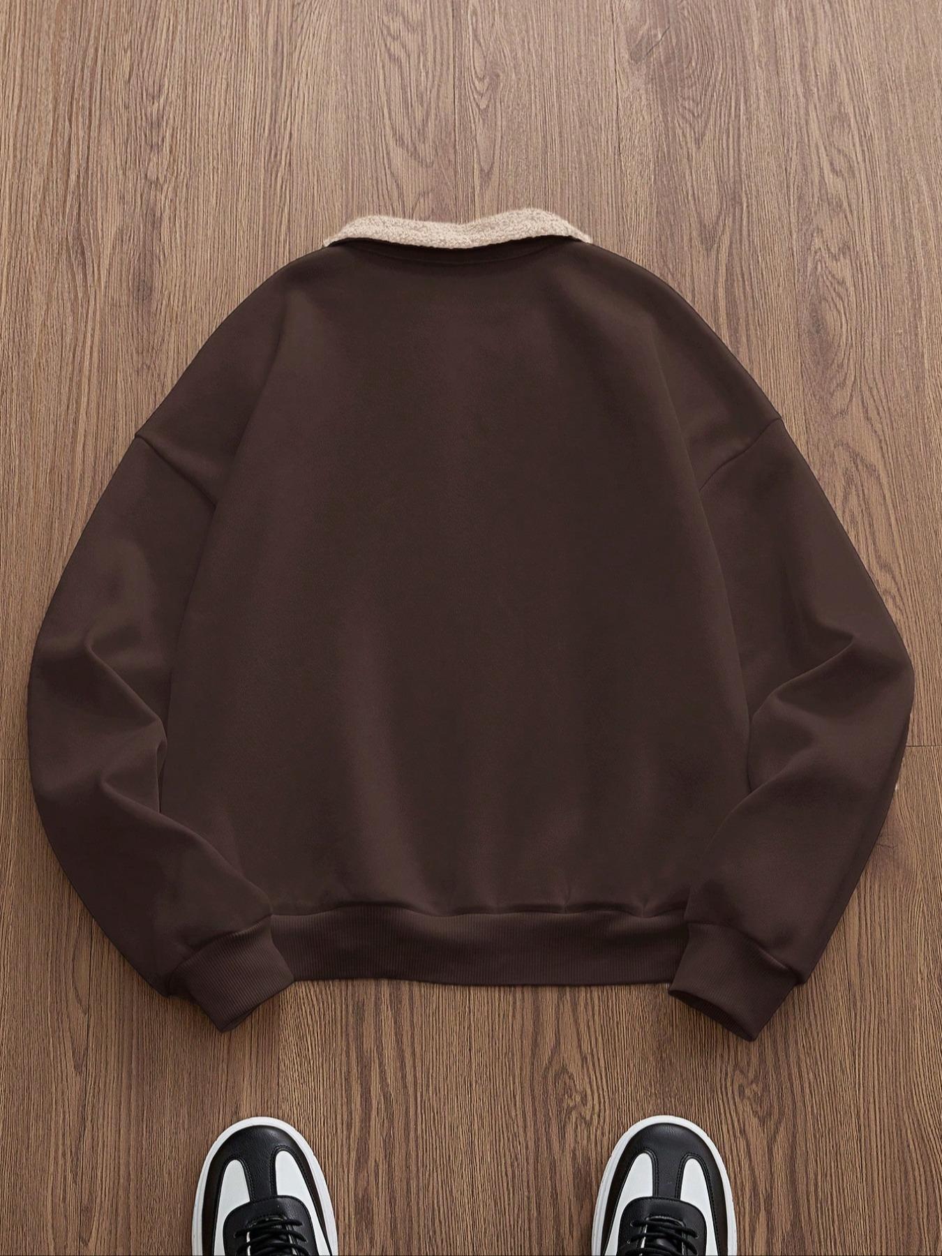 Men's Y2K Autumn Winter Thickened Retro British Style Aesthetic Lamb Wool Collar Polo Shirt, Unisex Casual Fashion, All Seasons Wear