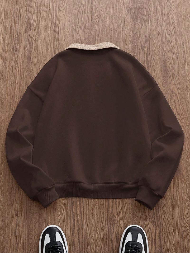 Men's Y2K Autumn Winter Thickened Retro British Style Aesthetic Lamb Wool Collar Polo Shirt, Unisex Casual Fashion, All Seasons Wear