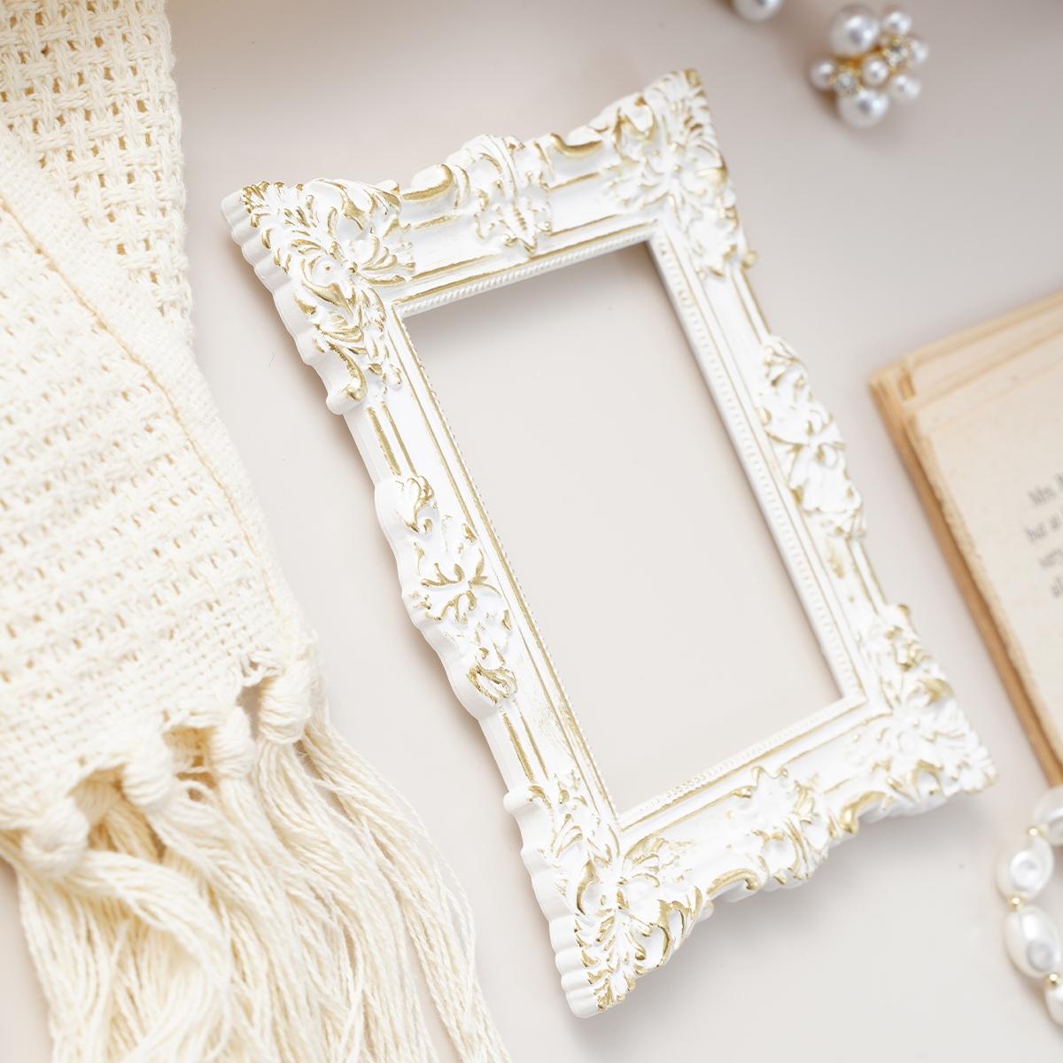 European Style Gold-Trimmed Mini Carved Frame, Resin Hand-Painted Indoor Desktop Decor, DIY Craft Kit, Wedding & Festival Decoration