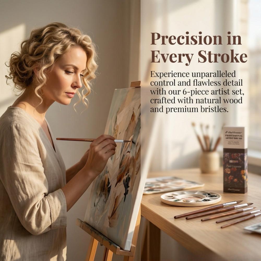 6pcs animal hair professional hook brush set, including 6 brushes of different models, is suitable for watercolor, acrylic and oil painting creation, and is a powerful tool for professional painters, art students and art lovers to express delicate strokes