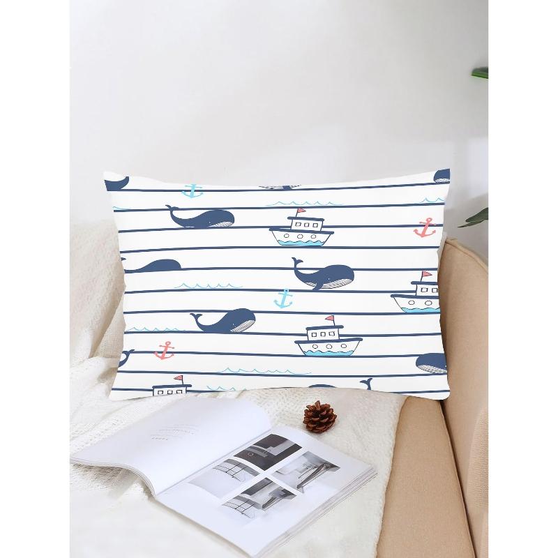 2-Piece Striped Whale Bedding Set, Racing Car Down Comforter Set, Blue and White, Bedroom Decor, Guest Room, 2D Cartoon Ocean Style, Flat Print (Includes 1 comforter cover + 1 pillowcase, no insert)