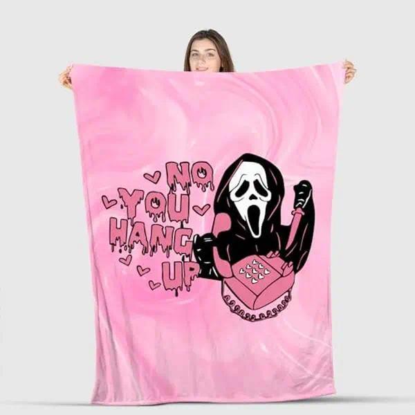 Ghostface Halloween Throw Blanket, No You Hang Up Horror Movie Character Blanket, Serial Killers Flannel Blanket, Spooky Fall Halloween Blanket, Suitable for Bed, Sofa, Bedroom, Library, Travel, Funny Halloween Gifts for Family and Friends.
