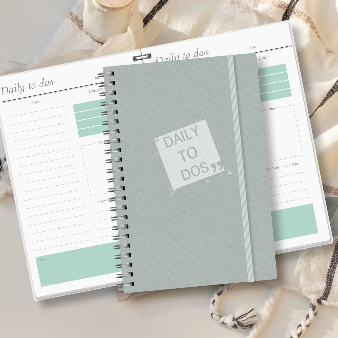 A5 Daily Planner Notebook, Spiral Coil Journal, Portable Elastic Band Schedule Manager, Task List Goal Tracker, Simple Office Study Memo Book