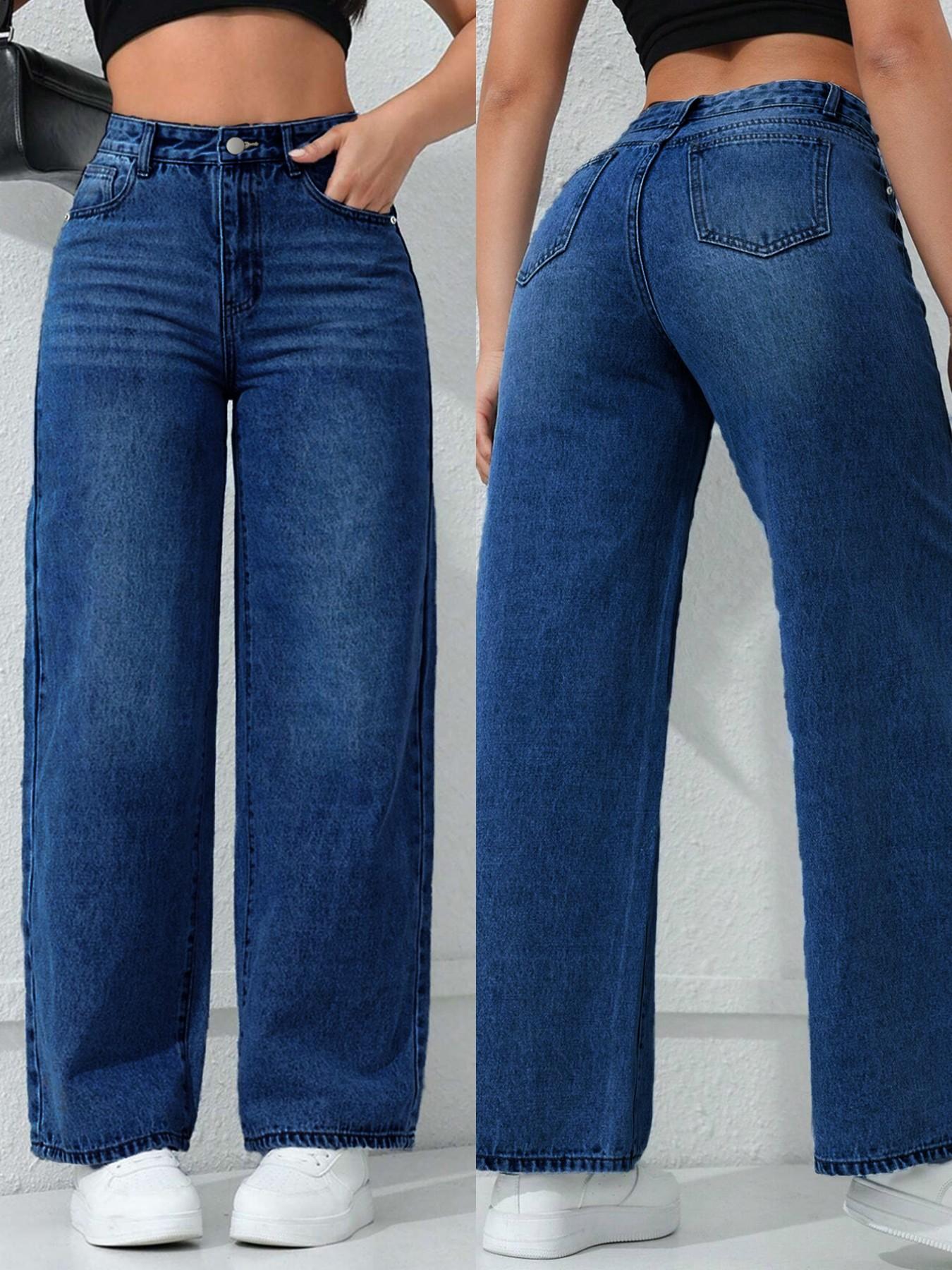 Spring Summer New Women's Pants Light Blue High Waist Elastic Jeans Casual Vacation Daily Versatile Wide Leg Pants