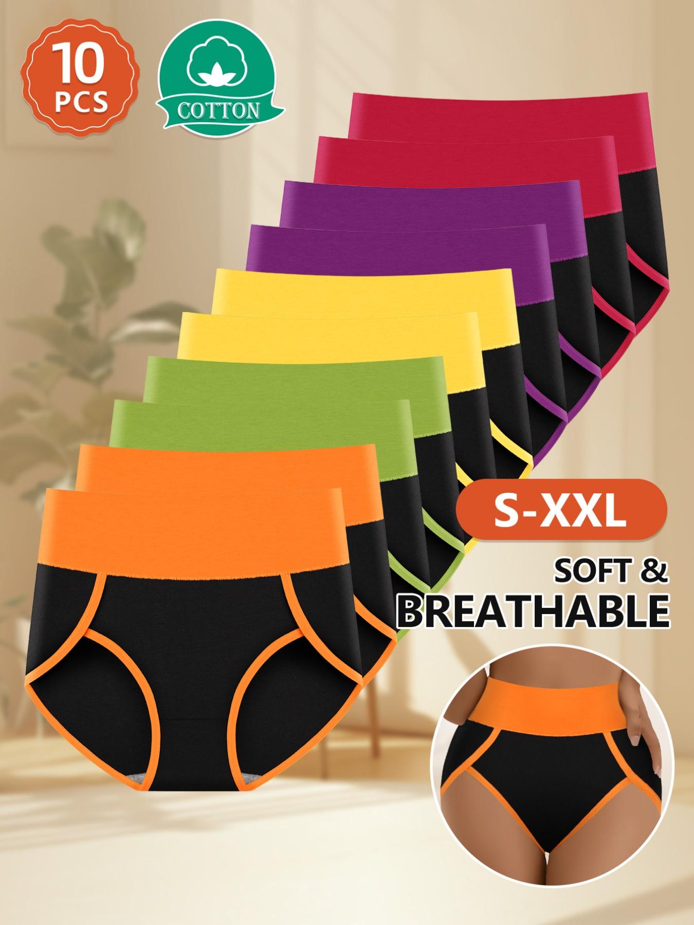 Women's Cotton Colorblock Underwear Set, Soft Breathable High-Waisted Comfort, Fitted Triangle Panties, Sizes S-Xxl, All Seasons