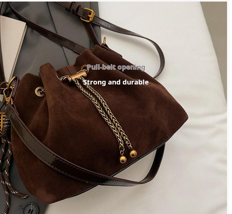 Women's Vintage Crossbody Bag - Bucket Purse with Adjustable Strap, Drawstring Closure, Coffee Brown/Black - Handheld Shoulder Bag for Everyday, Formal, Special Events - Durable Women's Purse, Crossbody Purse, Evening Event Accessory SpringStatements