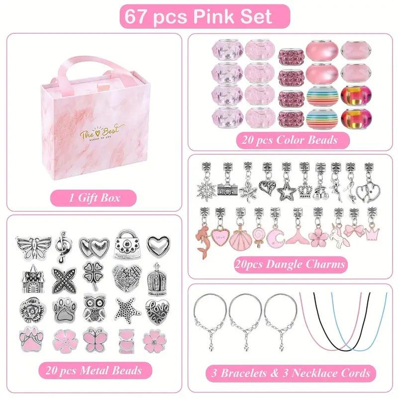 67-Piece DIY Mix Beads Bracelet Kit for Girls Aged 6-10, Includes Jewelry Making Supplies & Portable Box, Perfect Birthday Gift Idea
