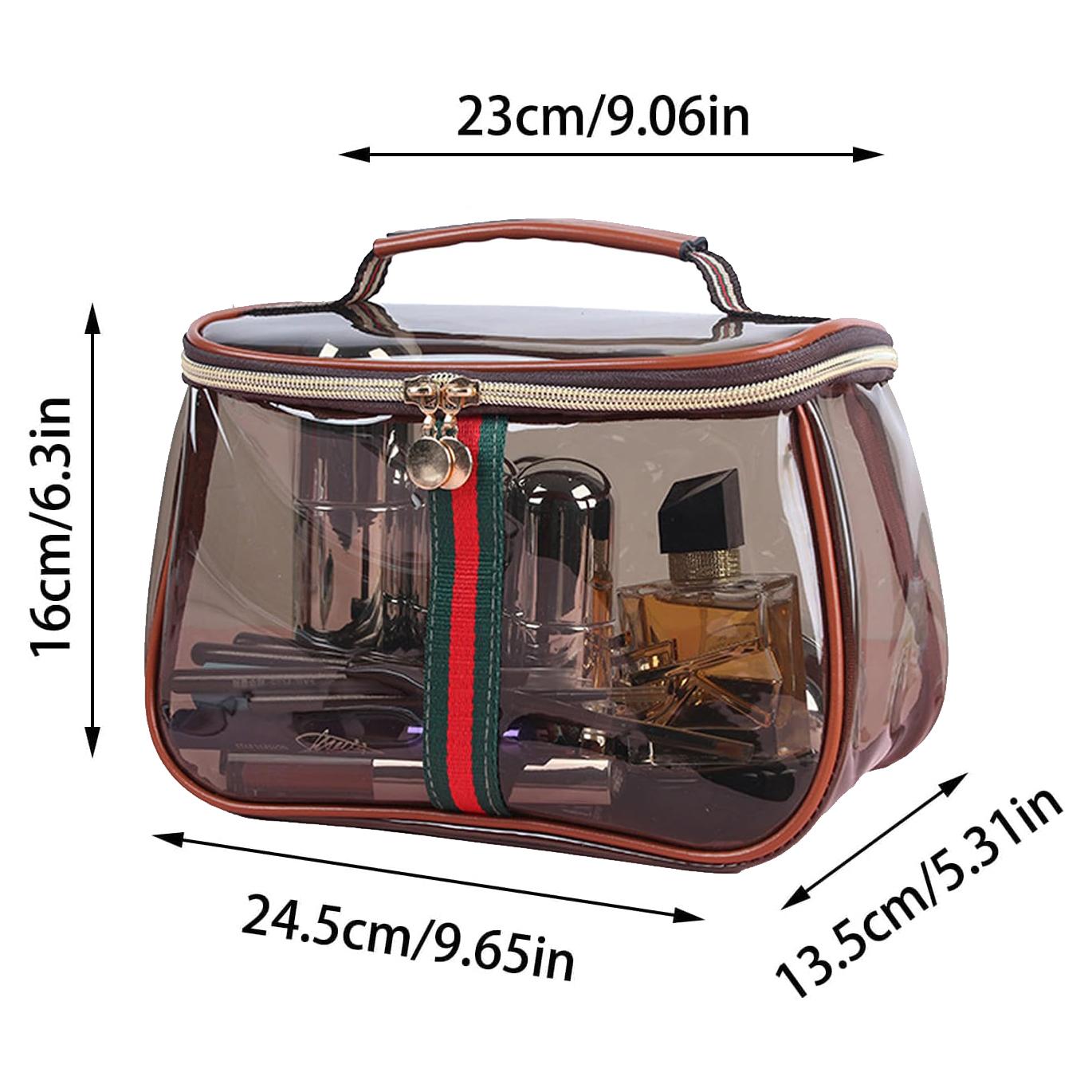 New Retro Vintage Vanity Bag, Makeup Organizer for Women, Ladies Travle Storage Case, Transparent Toiletry Bag, Portable Skincare Storage Case (Brown)