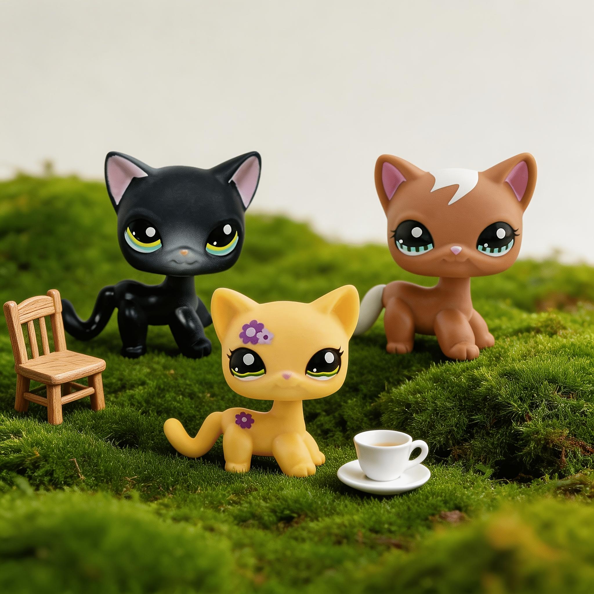 7pcs Mini Pet Shop Lps Shorthair Cat Statues Set, Animal Decorative Figurines, Different Eyes, Rare Collectible Figures, Perfect Gift for Lps Fans, Indoor & Outdoor Decor
