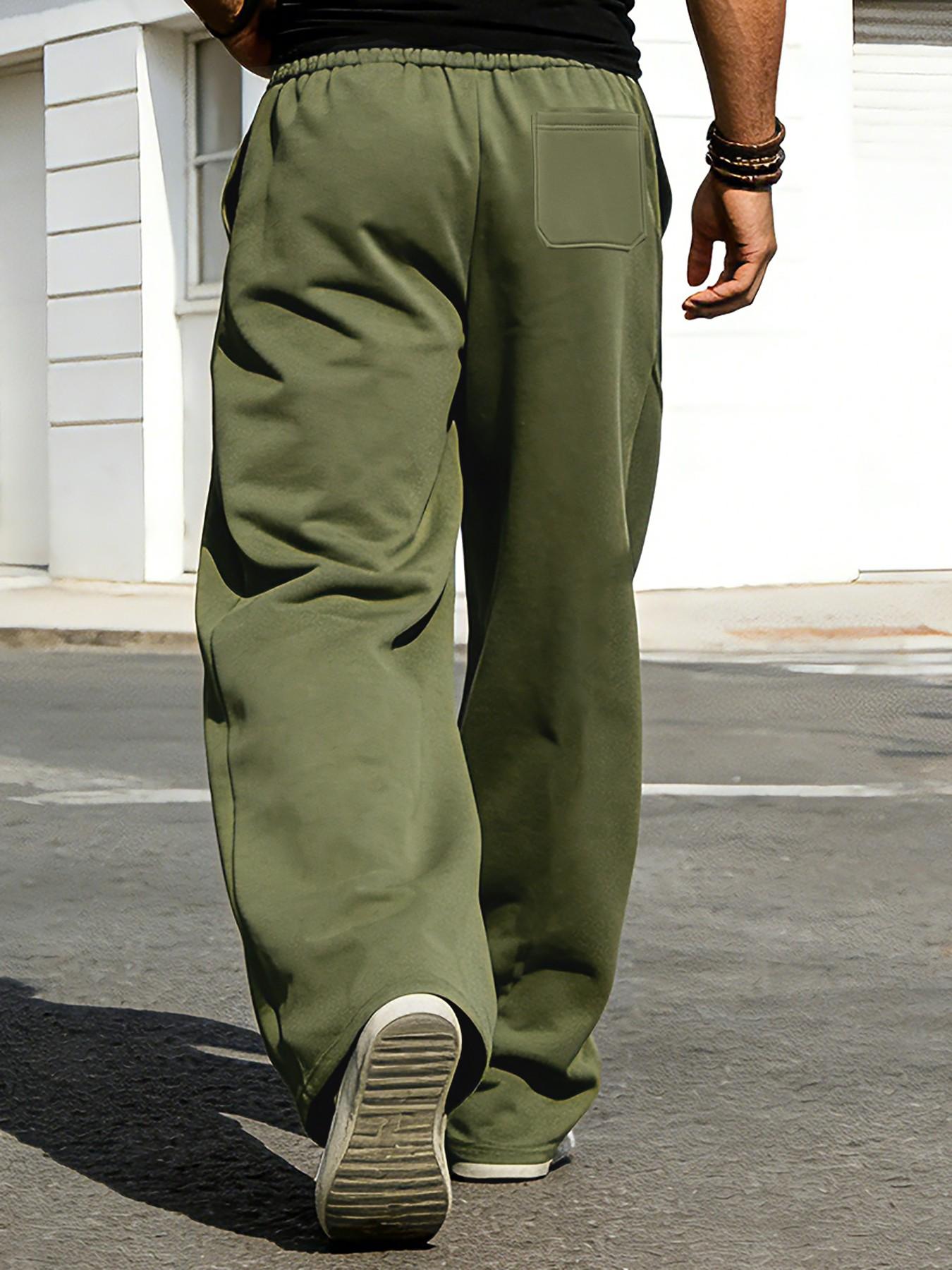 Men's Fleece Lined Loose Pants, Wide Leg Street Style Long Pants, Y2K Workwear with Drawstring, Casual Daily Commute, Activewear, Athletic, Sportswear